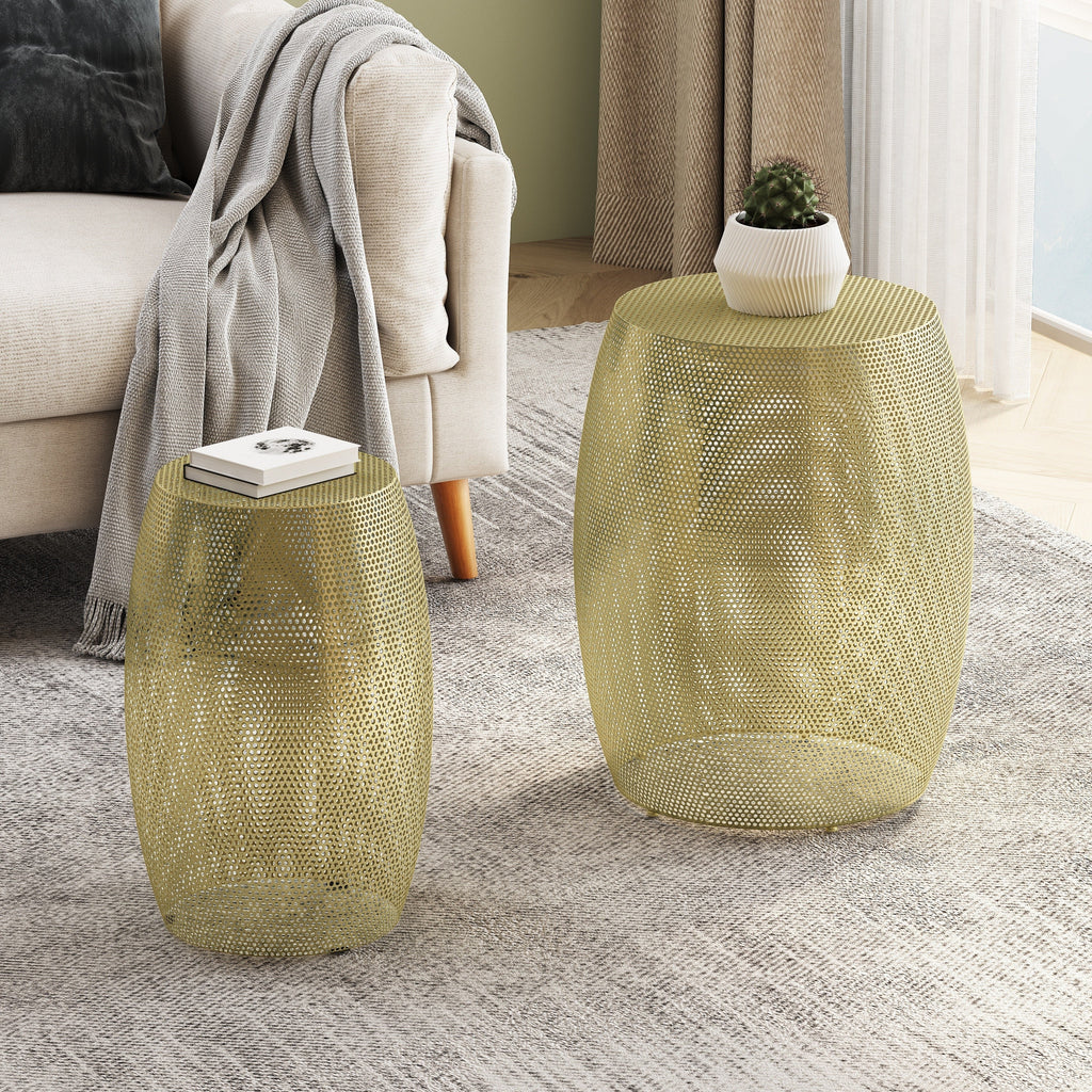 Modern Gold Round Metal Hollow Side Table Set