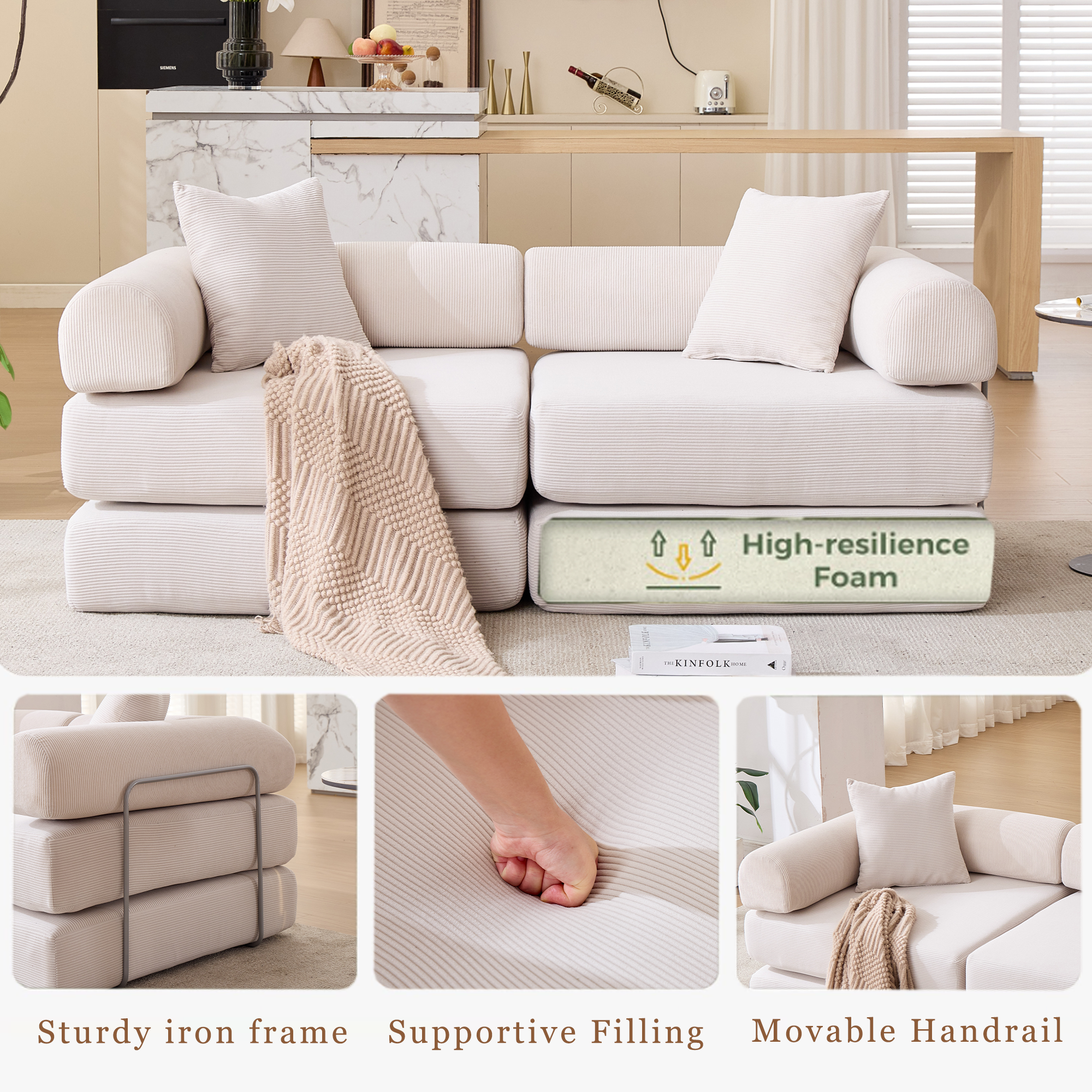 2 Seat Convertible Couch Folding Mattress Couch Sofa Bed