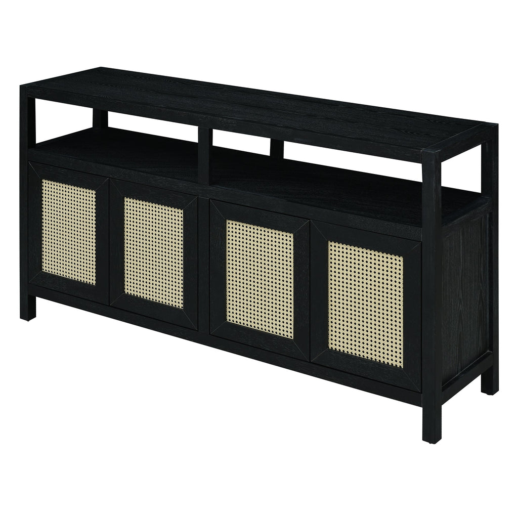 Bohemian Style Rattan Storage Cabinet with 3-position Adjustable Shelves