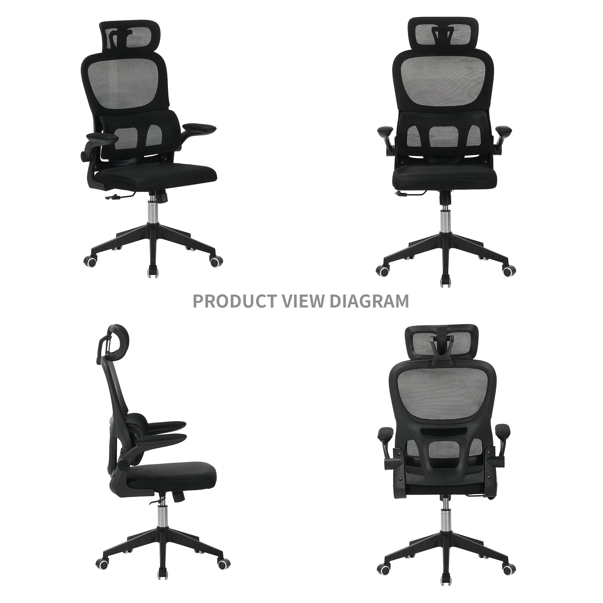 High Back Ergonomic Mesh Office Chair Black Big Tall Tilt 3D Headrest Lumbar Support Swivel Rolling Chair