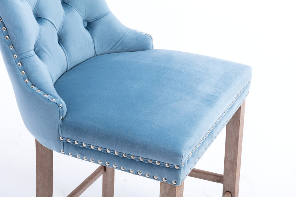 Contemporary Velvet Upholstered Barstools with Button Tufted Decoration (Set of 2)