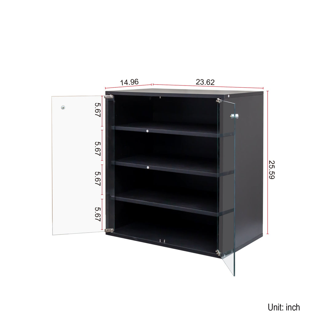 Wooden Stackable Shoe Storage Box with Glass Door
