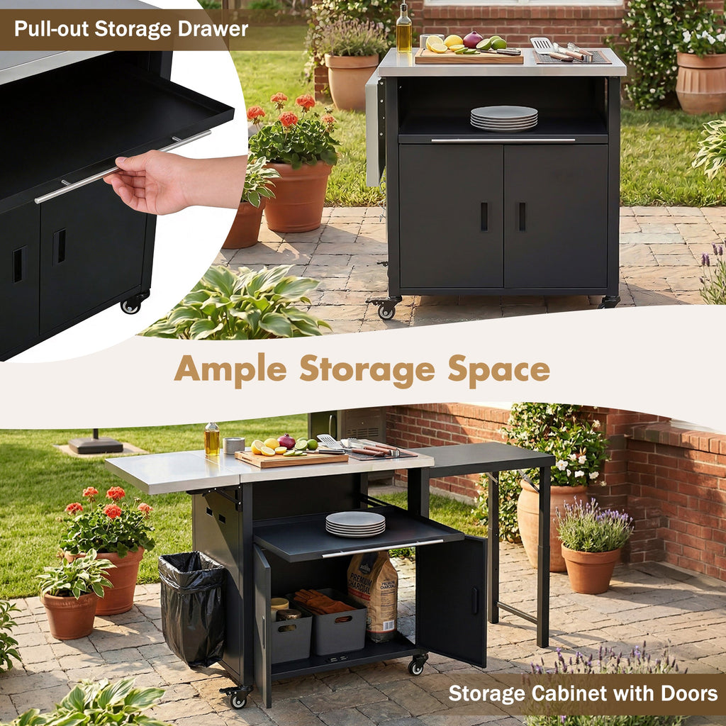 Foldable BBQ cart with storage, portable for backyard & patio cooking