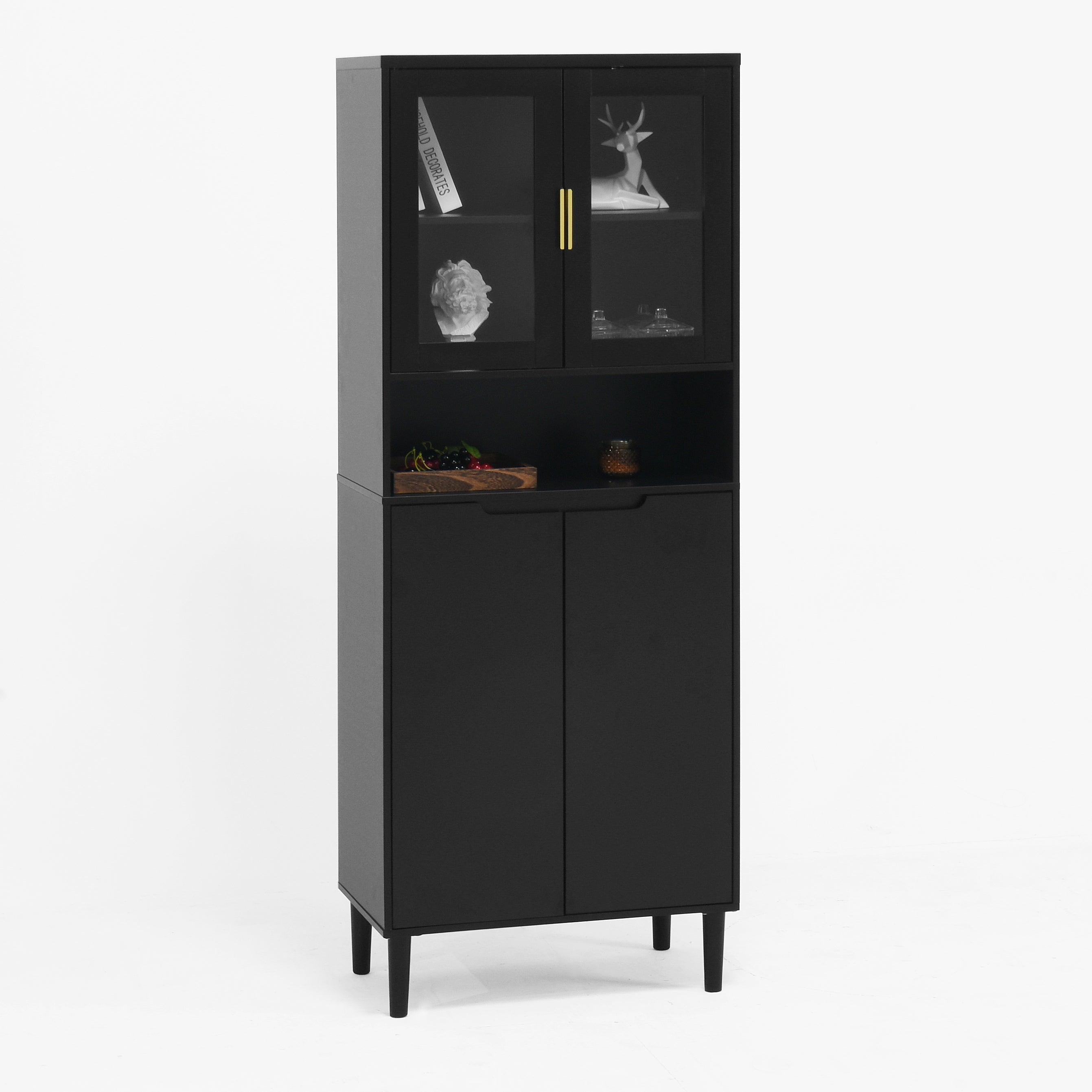 Tempered Glass Door Tall Storage Bookcase