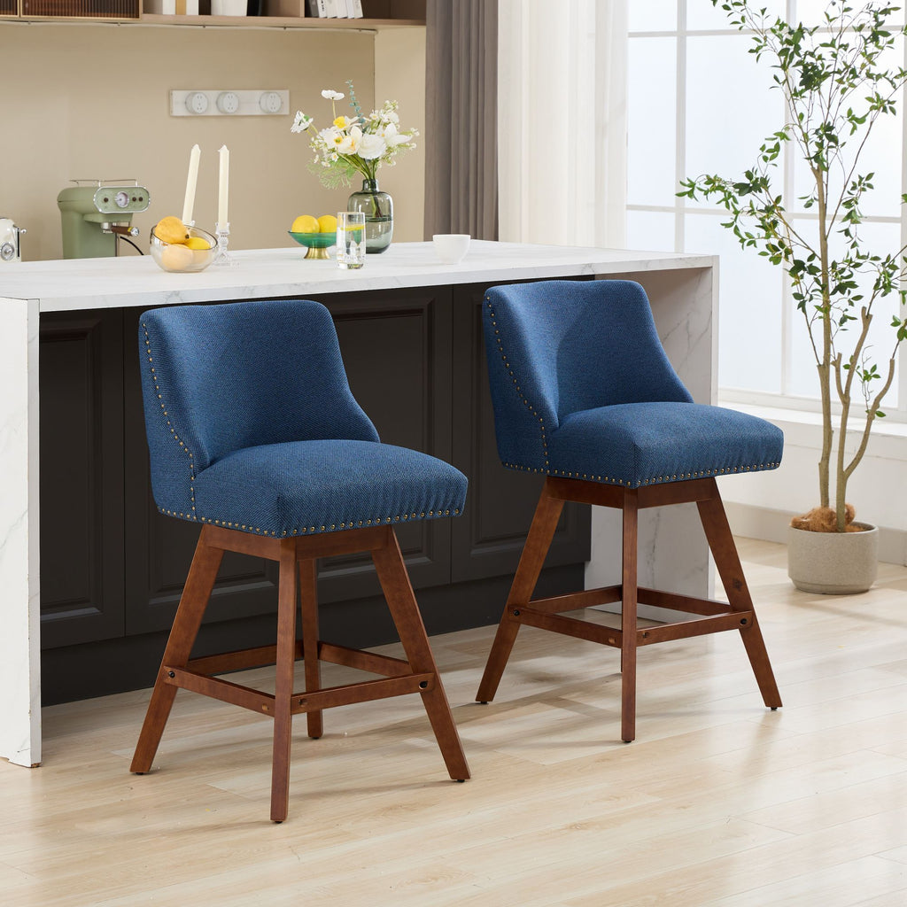 Upholstered Swivel Counter Height Bar Stools with Nailhead Trim (Set of 2)