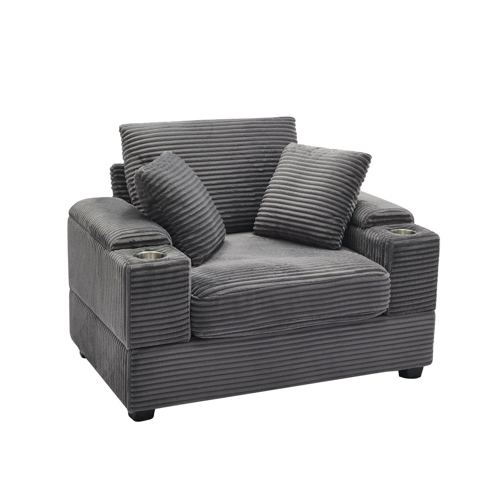 Corduroy Upholstered Chaise Lounge Sofa with Handrail Storage