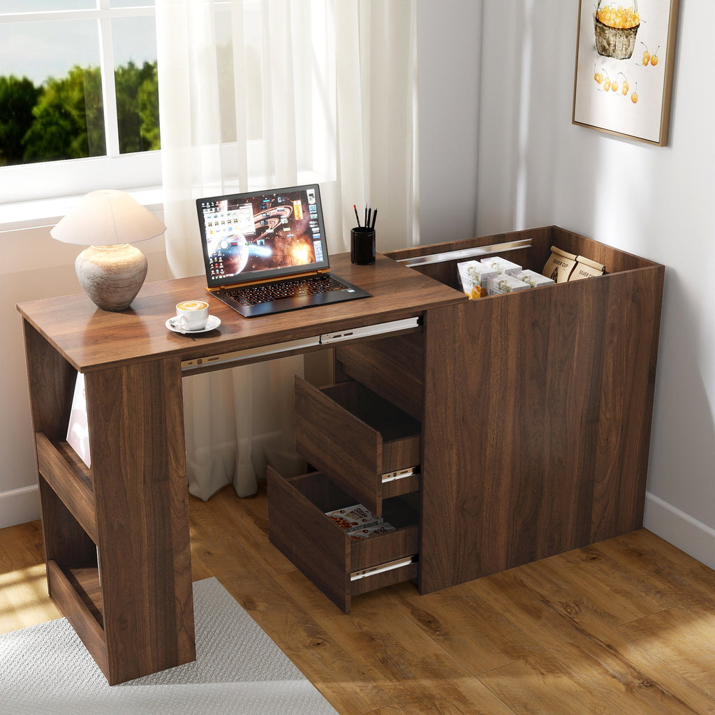 Modern Corner Home Office Desk with Extendable Table