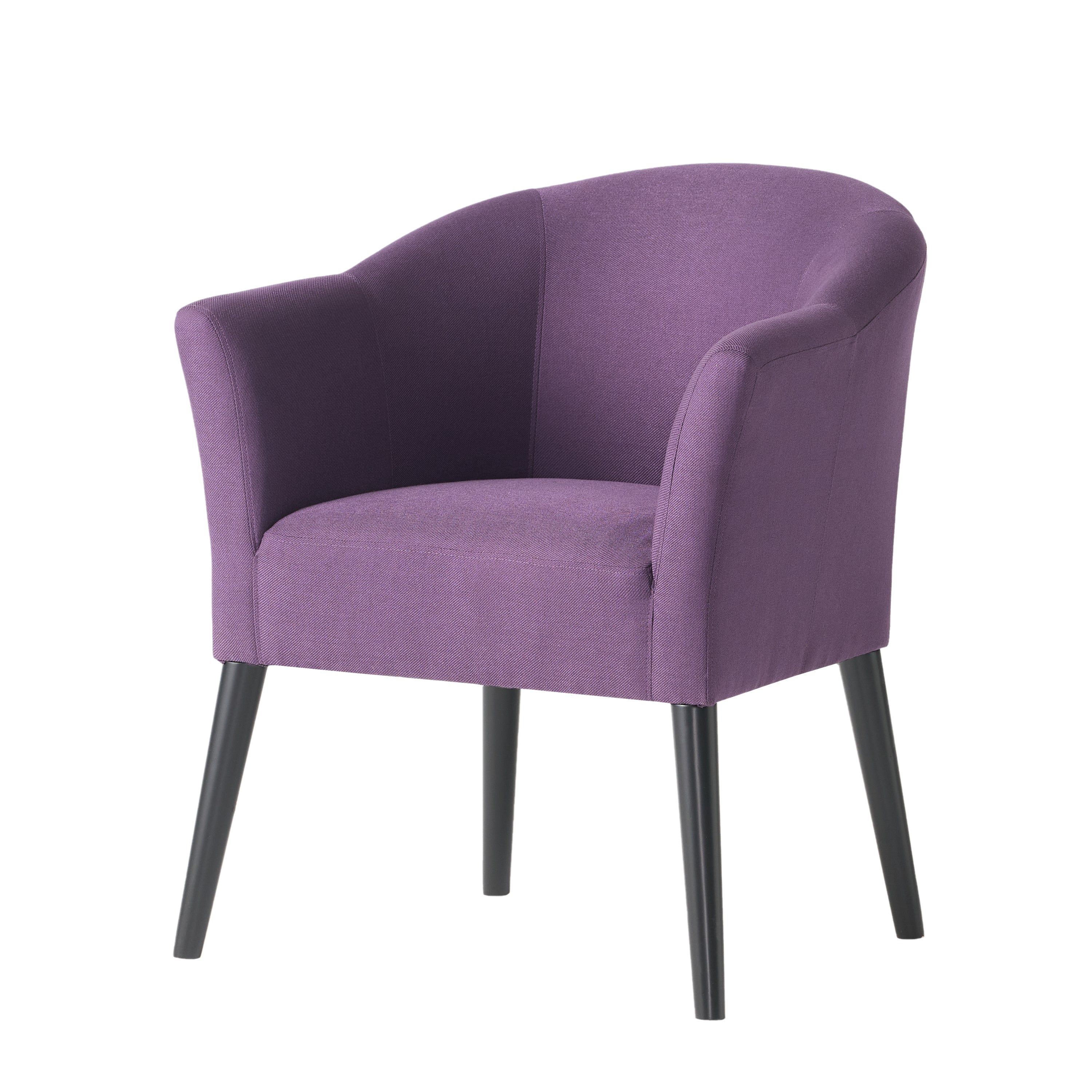 Plum Fabric Arm Chair with Wooden Legs and Cushioned Seat
