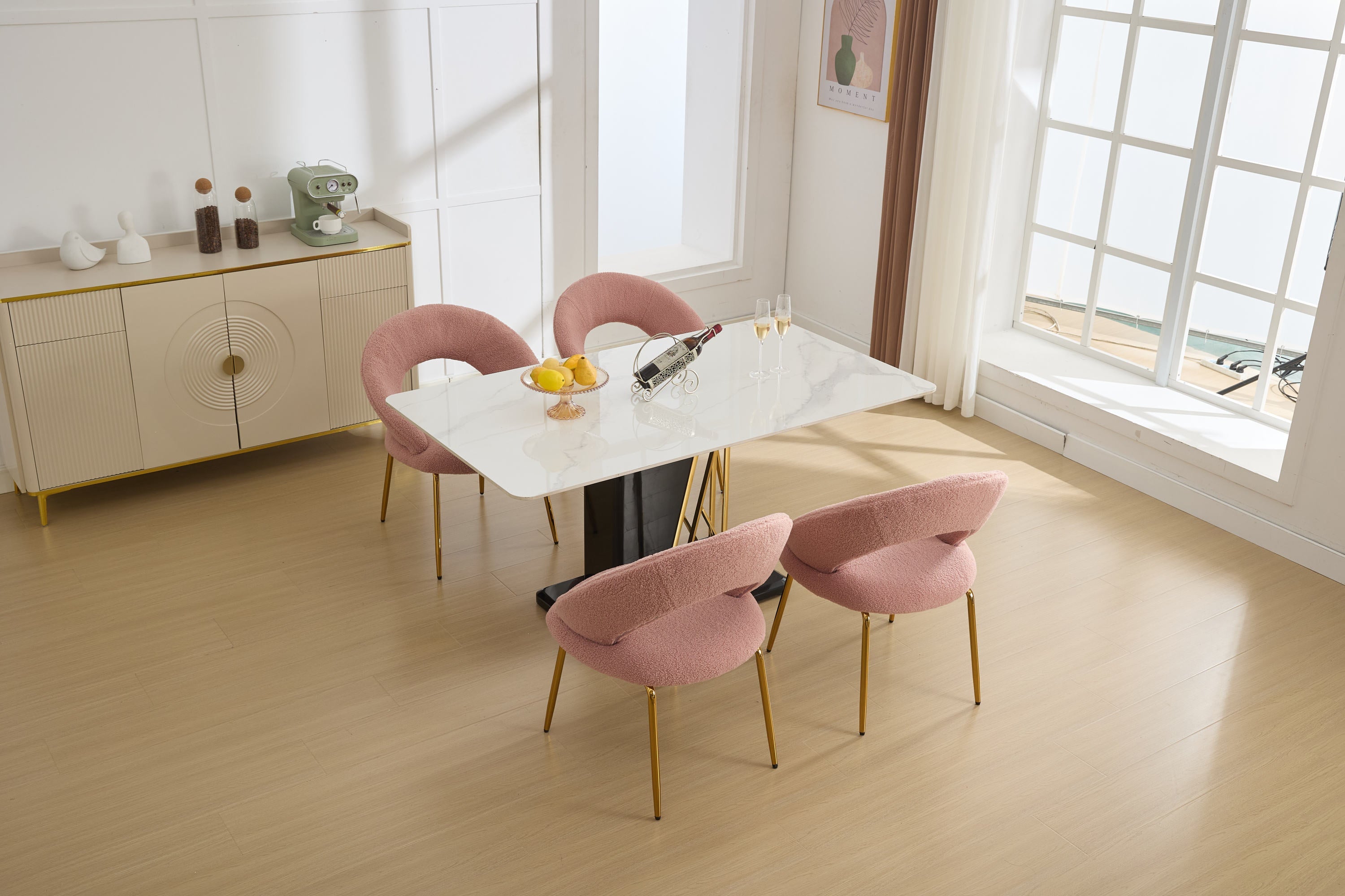 Velvet/Teddy Fabric Dining Chairs with Curved Backrest