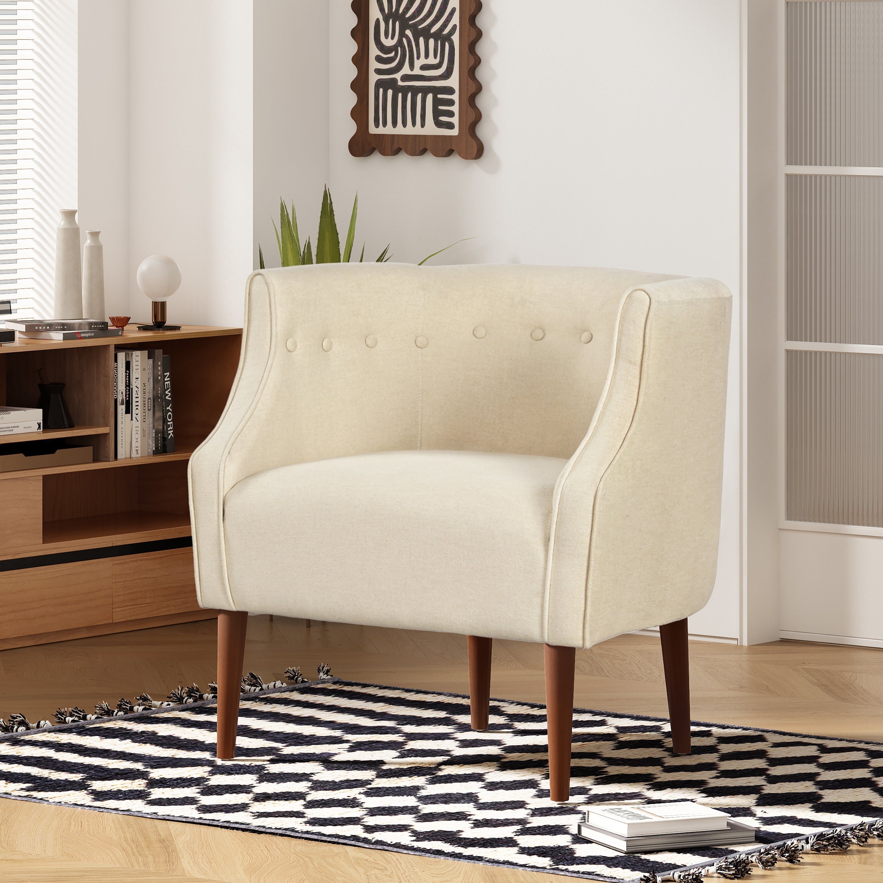 Modern Club Chair with Button-Tufted Back and Tonal Piping