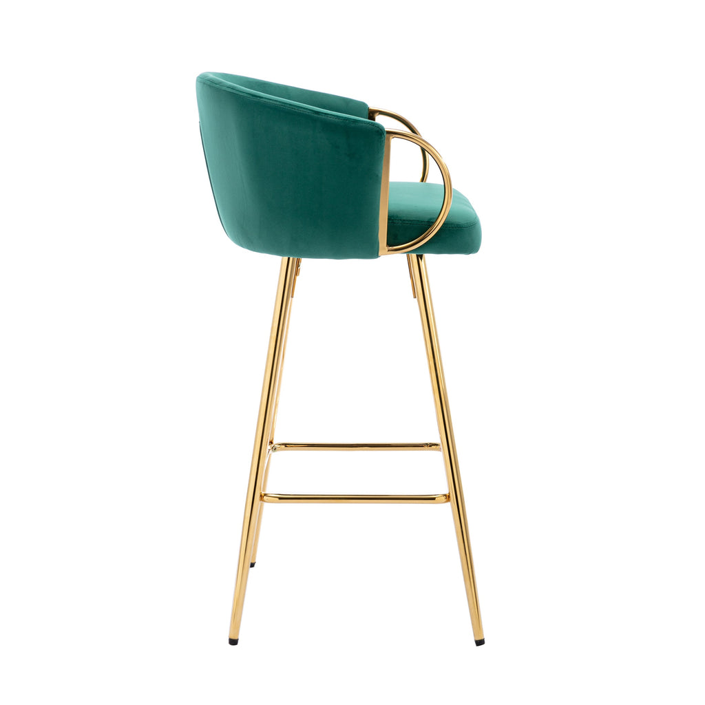 Velvet Bar Stools with Chrome Footrest and Base（Set of 2)