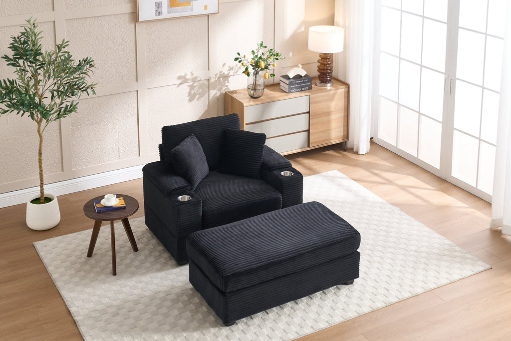 Corduroy Upholstered Chaise Lounge Sofa with Handrail Storage