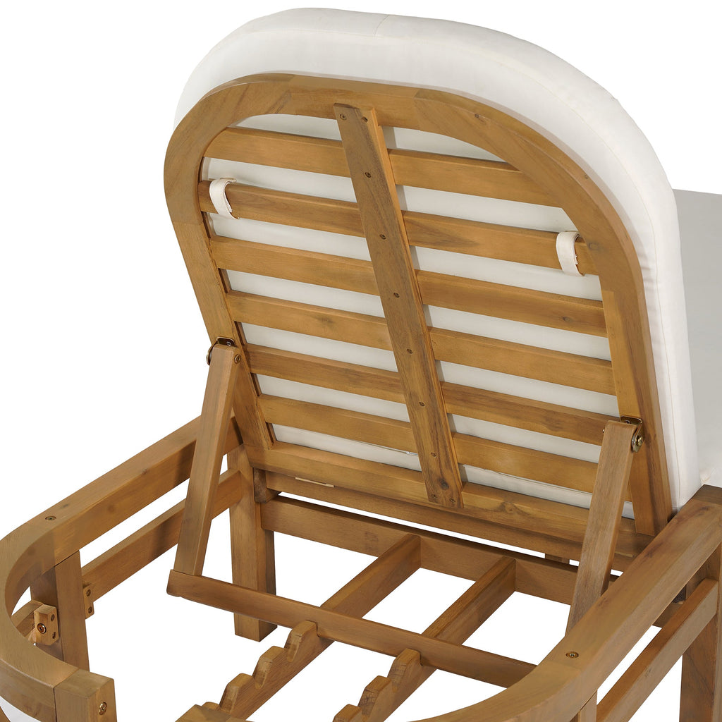 Acacia Wood Chaise Lounge Chairs 5-Position Adjustable Backrest for Patio Poolside