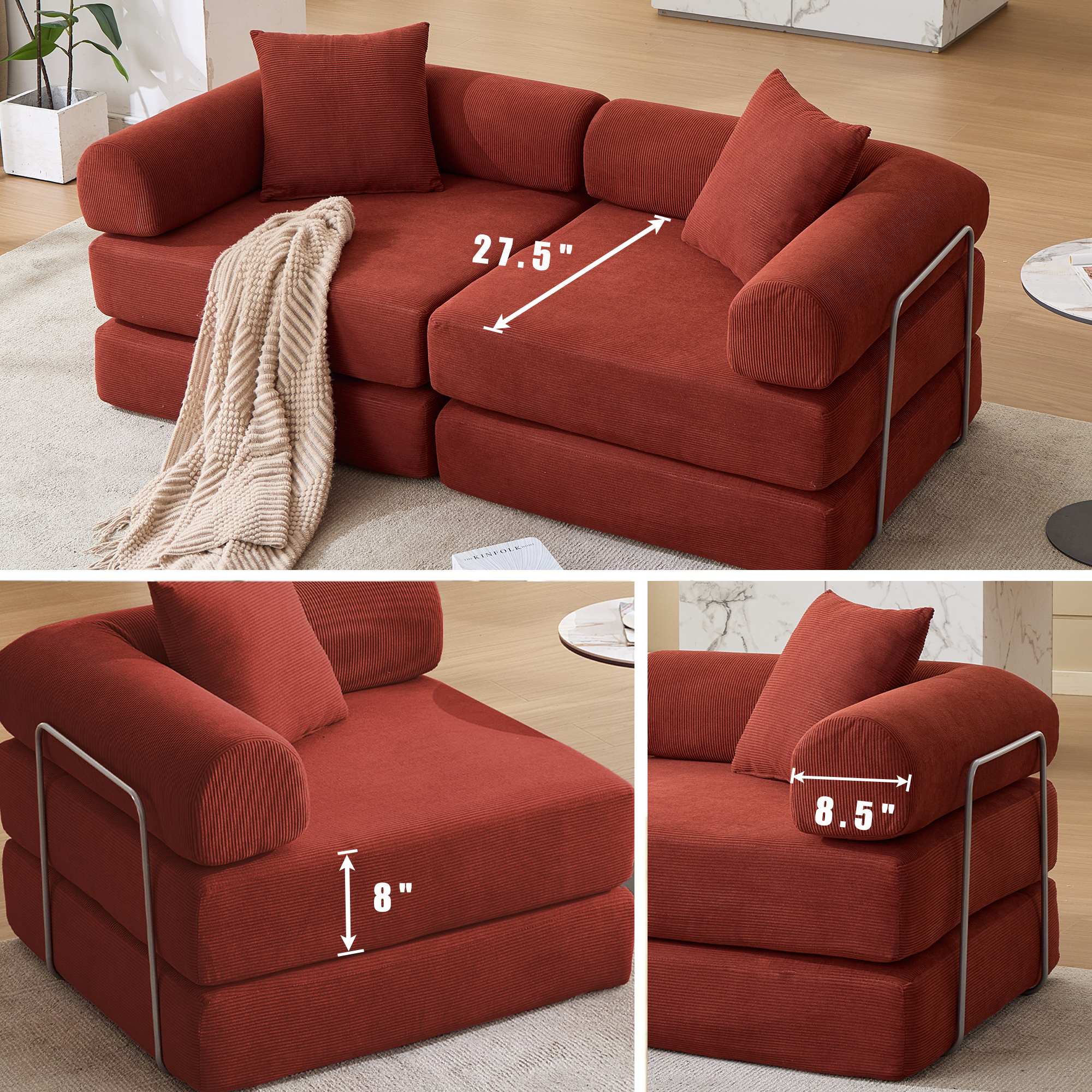 2 Seat Convertible Couch Folding Mattress Couch Sofa Bed