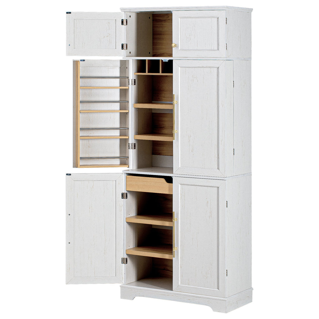 78" Tall Farmhouse Kitchen Pantry Cabinet with Shelves Drawer Wine Rack