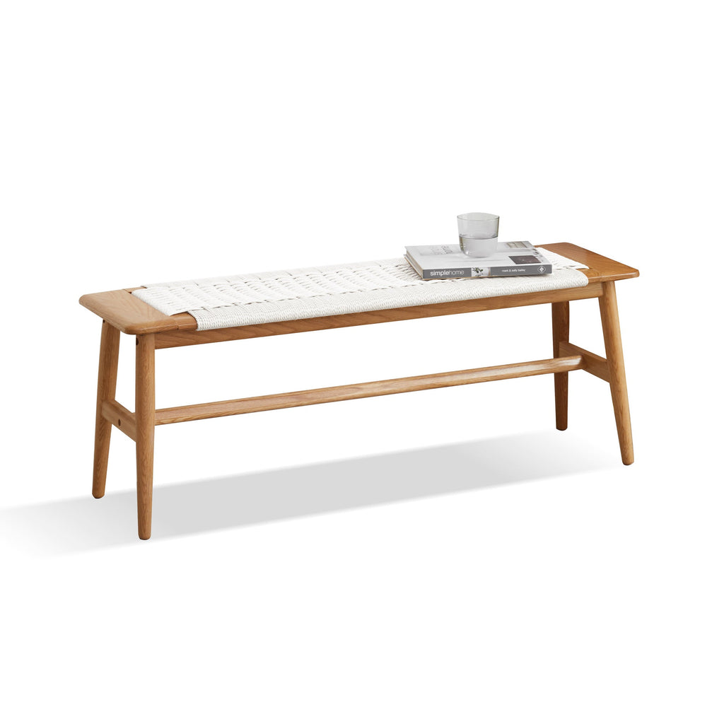 Woven Design Oak  Dining Bench with Handwoven Cane Seat