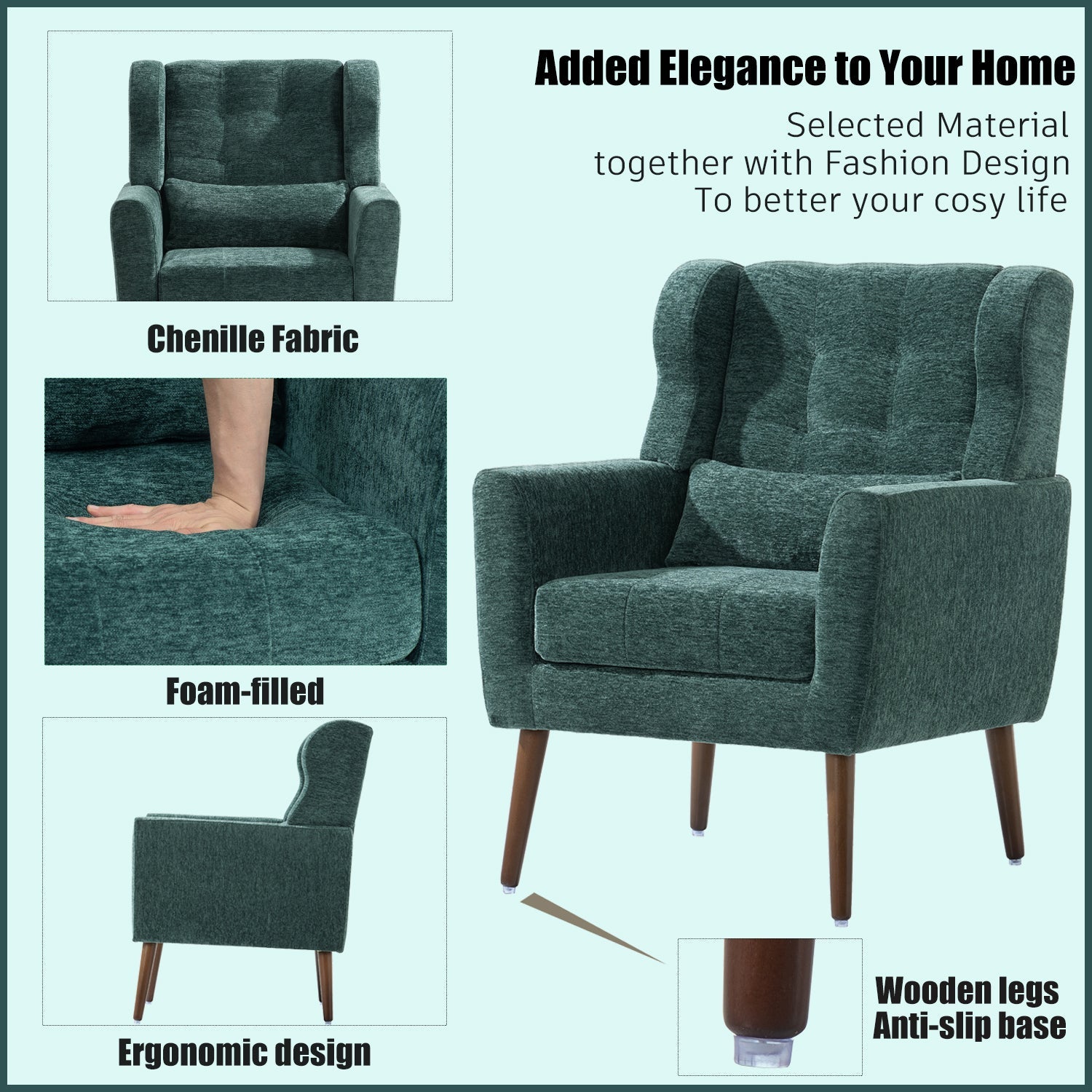 Mid-Century Chenille Accent Chair – Comfy Reading Chair with Lounge Style