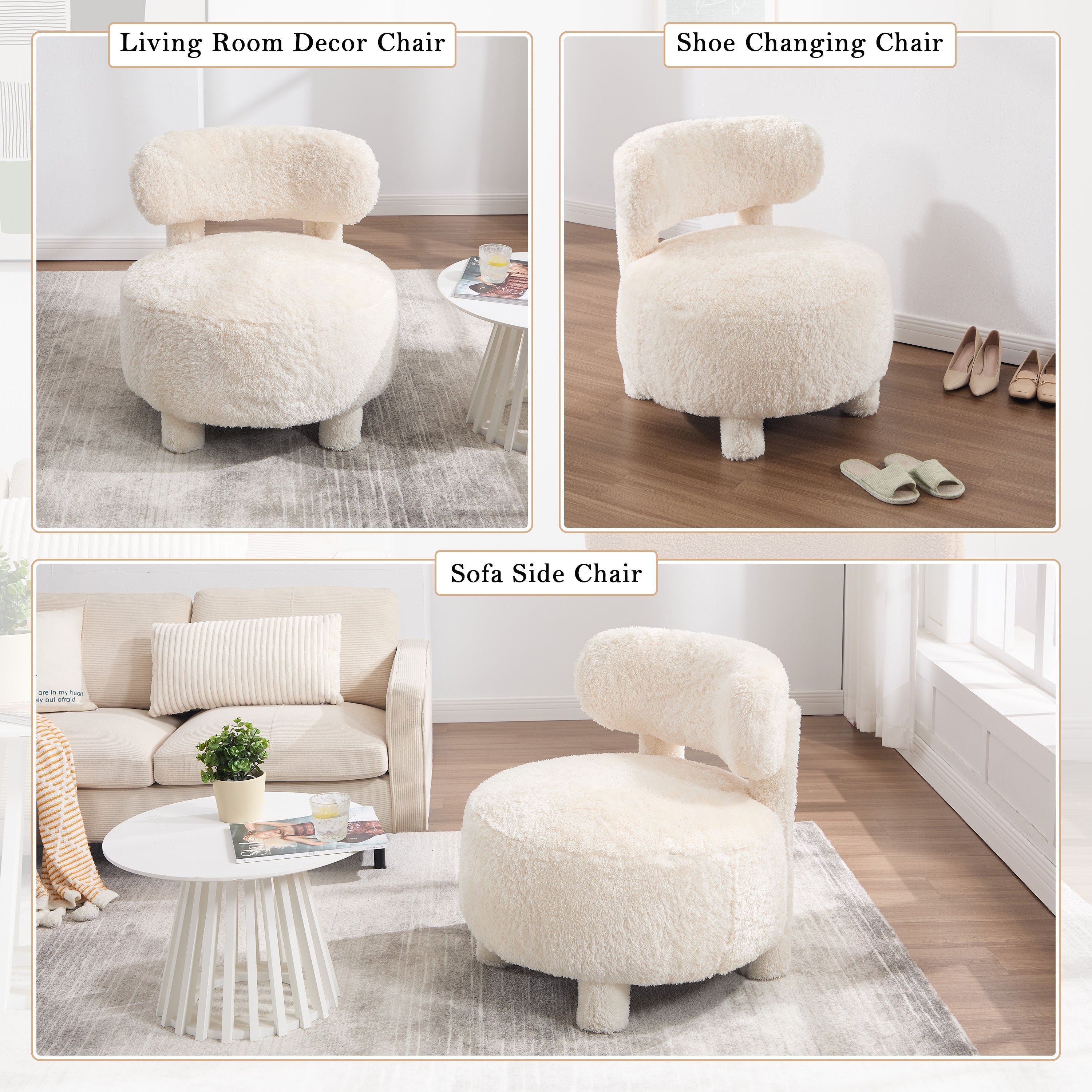 Fur/Teddy Fabric Armless Accent Chair with Curved Backrest