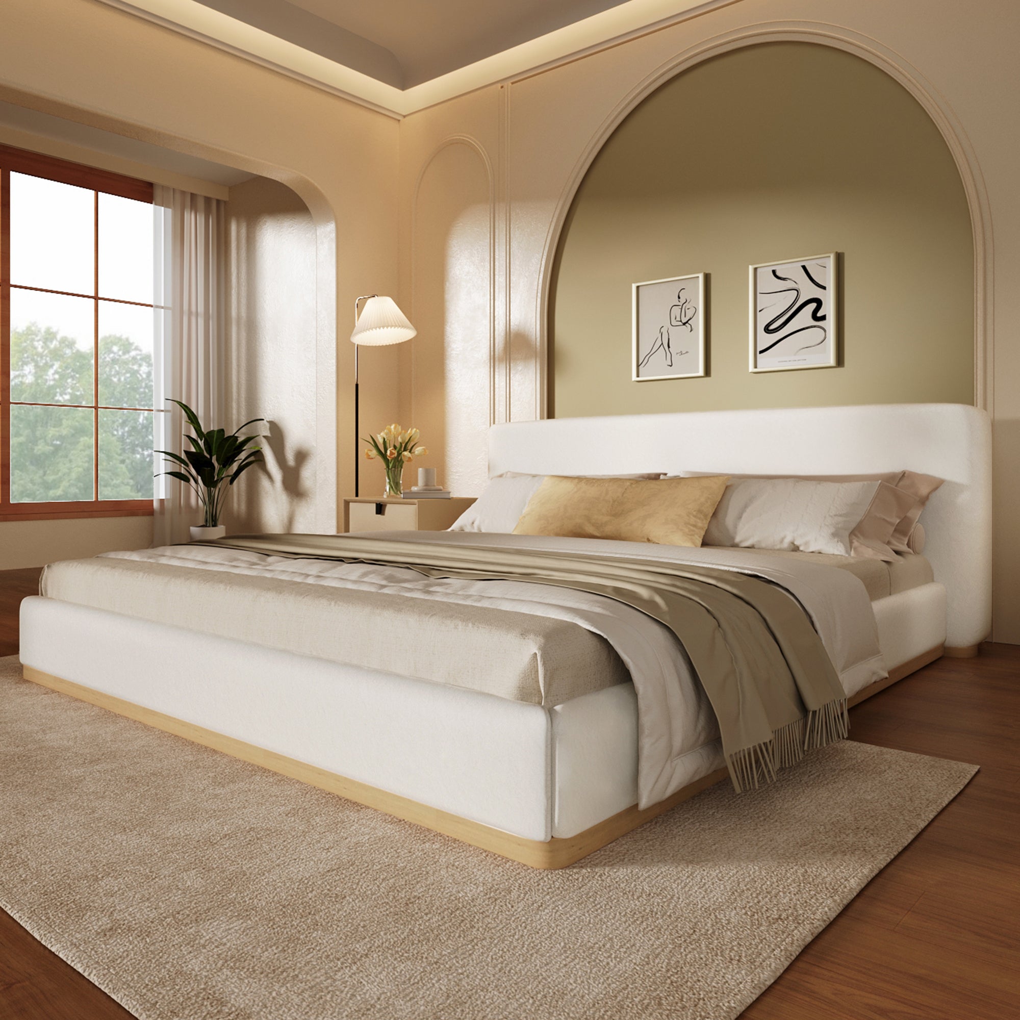 Elegant Upholstered Bed With Solid Wood Frame