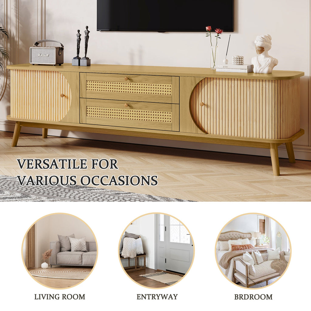 Modern Farmhouse Rattan TV Stand  Up to 75''