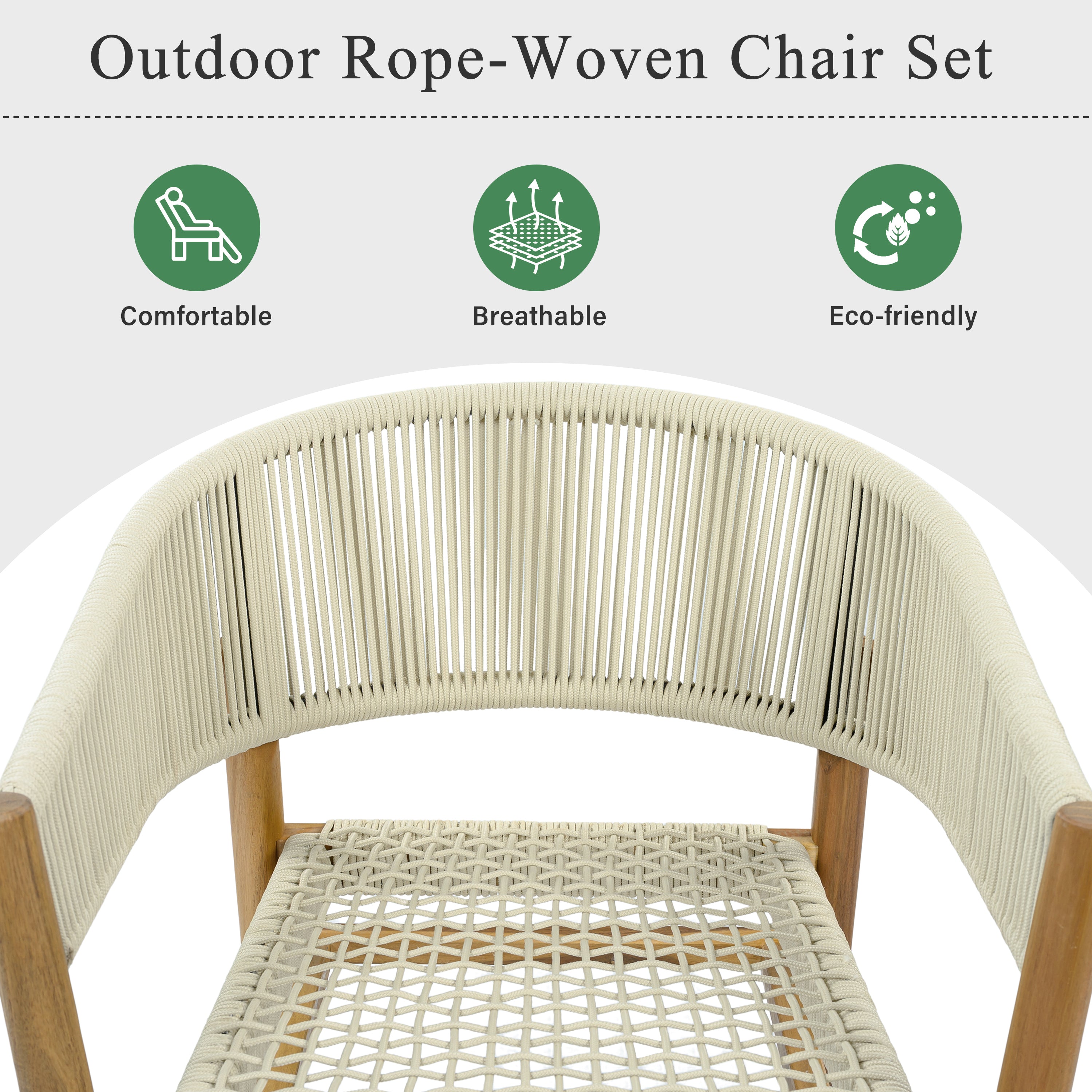 2-seat Woven Outdoor Chairs, Comfy Patio Seating with Elegant Teak Finish