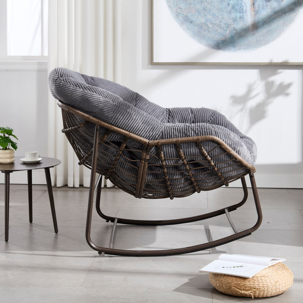 Outdoor Rattan Rocking Recliner Chair with Padded Cushion