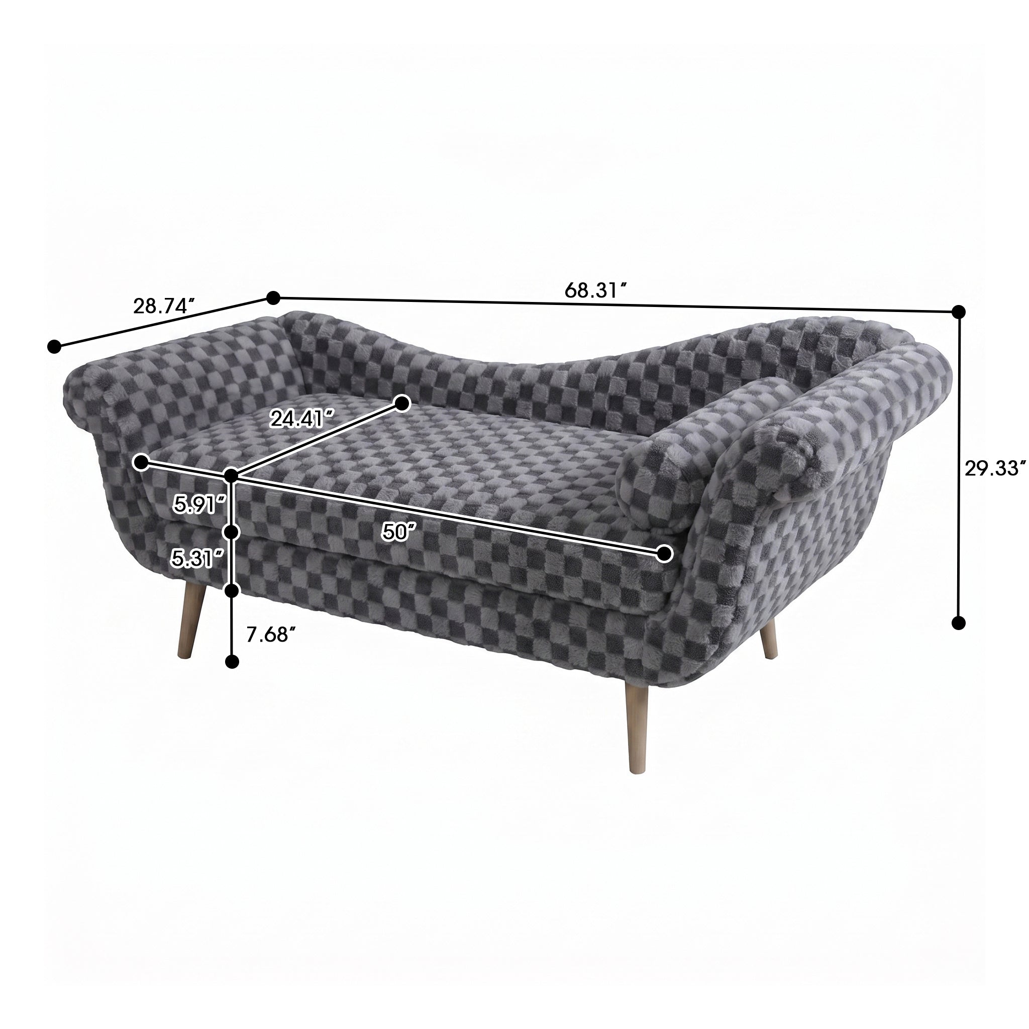 Classic Diamond Pattern Fabric Paired with Elegant Scroll Arms