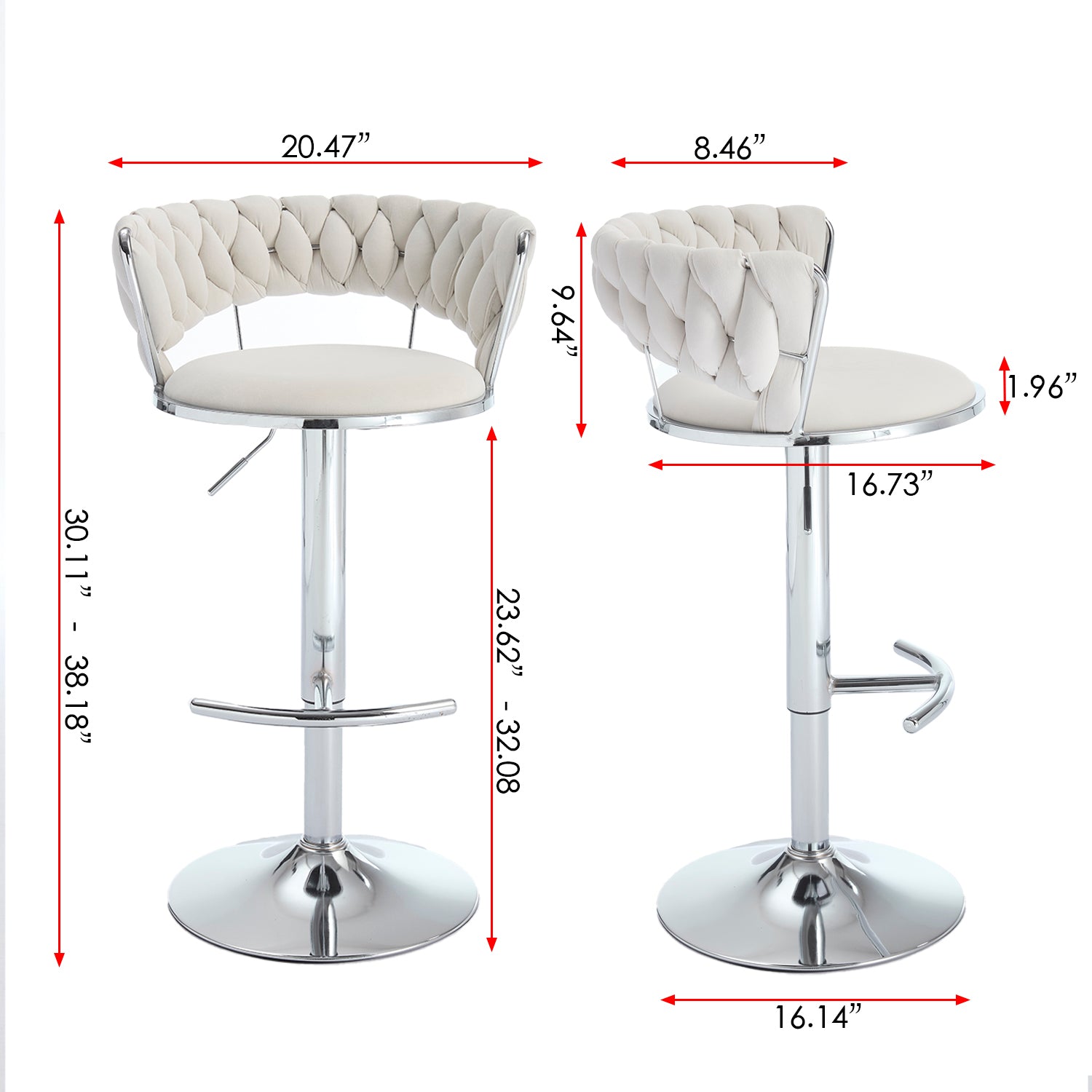 2PCS Metal Bar Stools with Chrome Footrest and Base