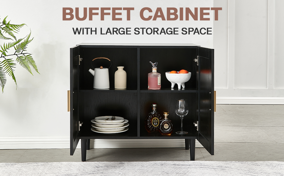 Side Panel Buffet Cabinet with Natural Rattan Door