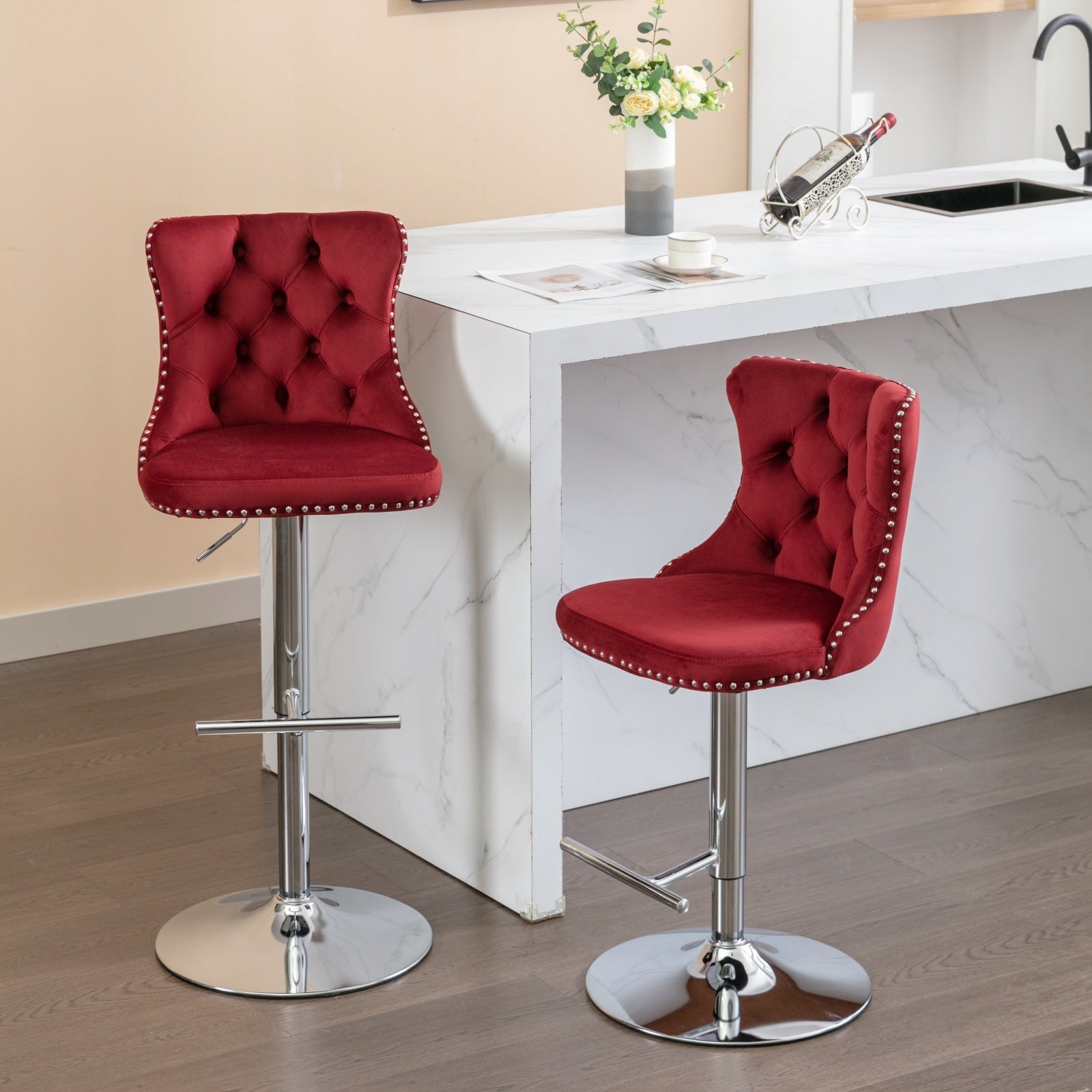 25-33 Inch Modern Velvet Swivel Barstools (Set of 2)