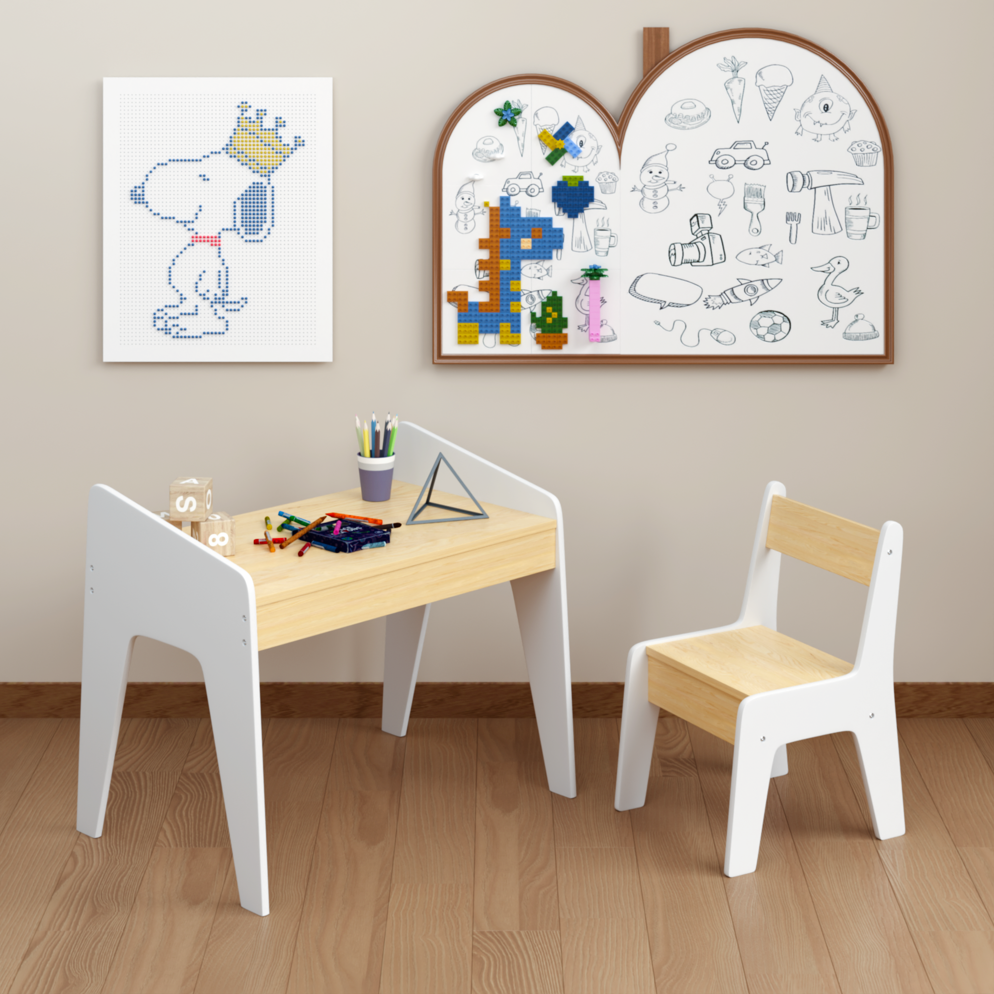 Kids Wooden Table Set with One Chair