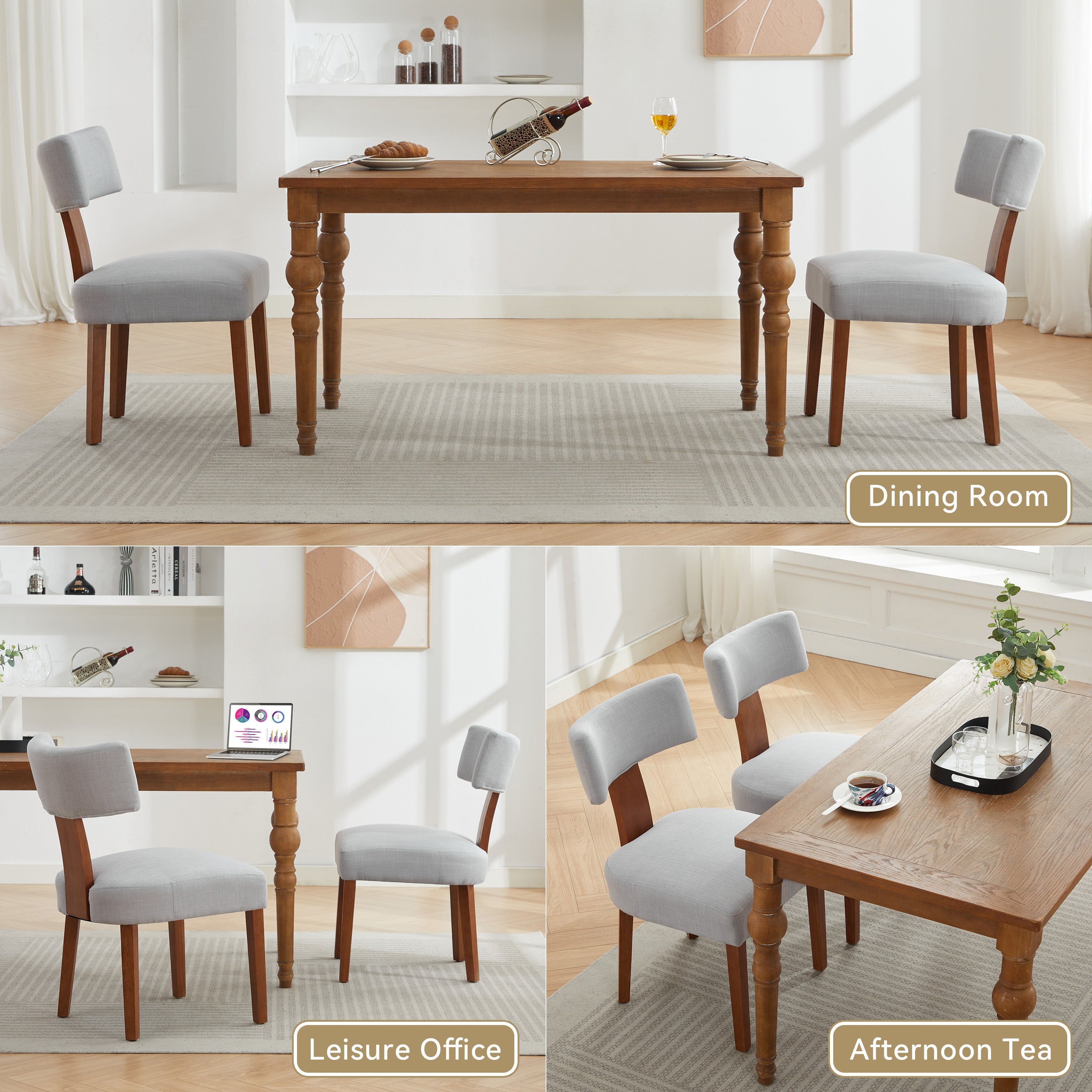 2Pcs  Modern Armless Dining Chairs With Curved Wingback and Solid Wooden Legs