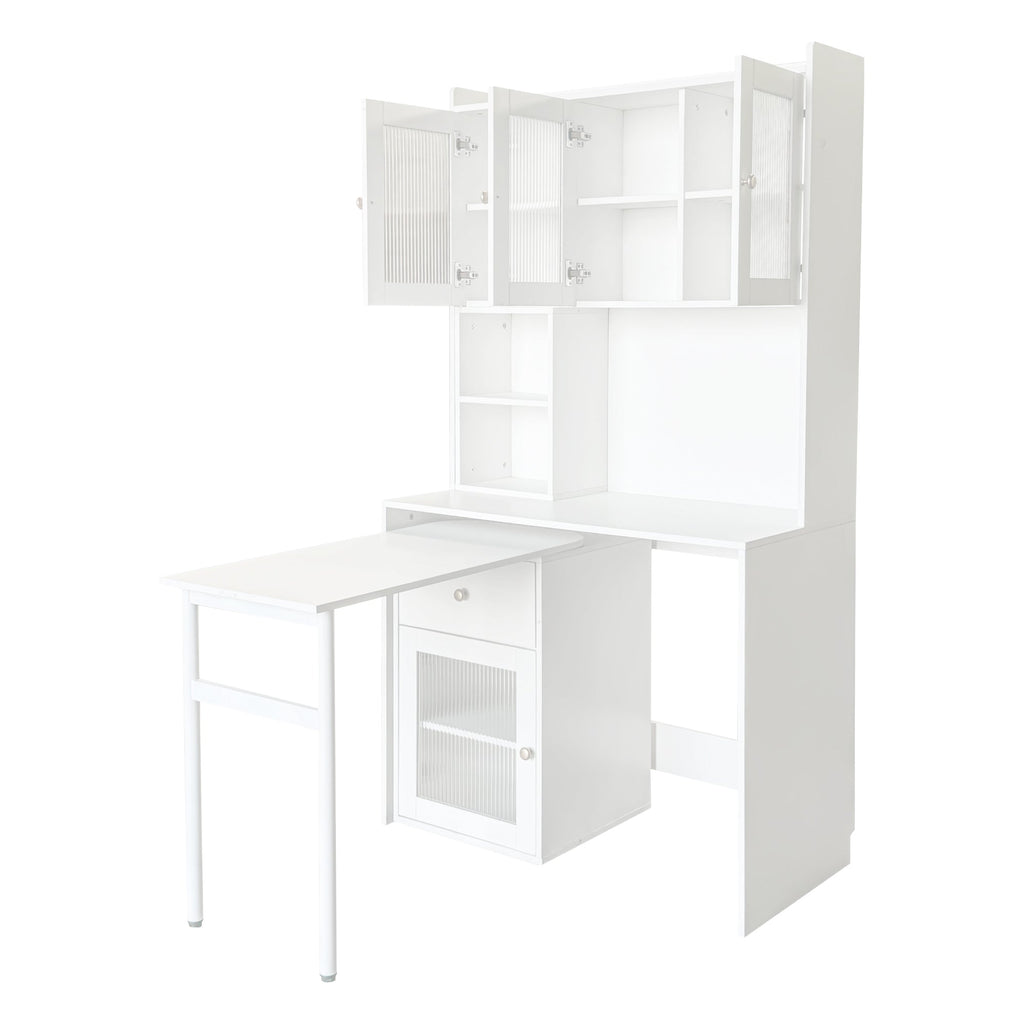 90 Degree Rotating Desktop Computer Desk with Glass Door for Home Office
