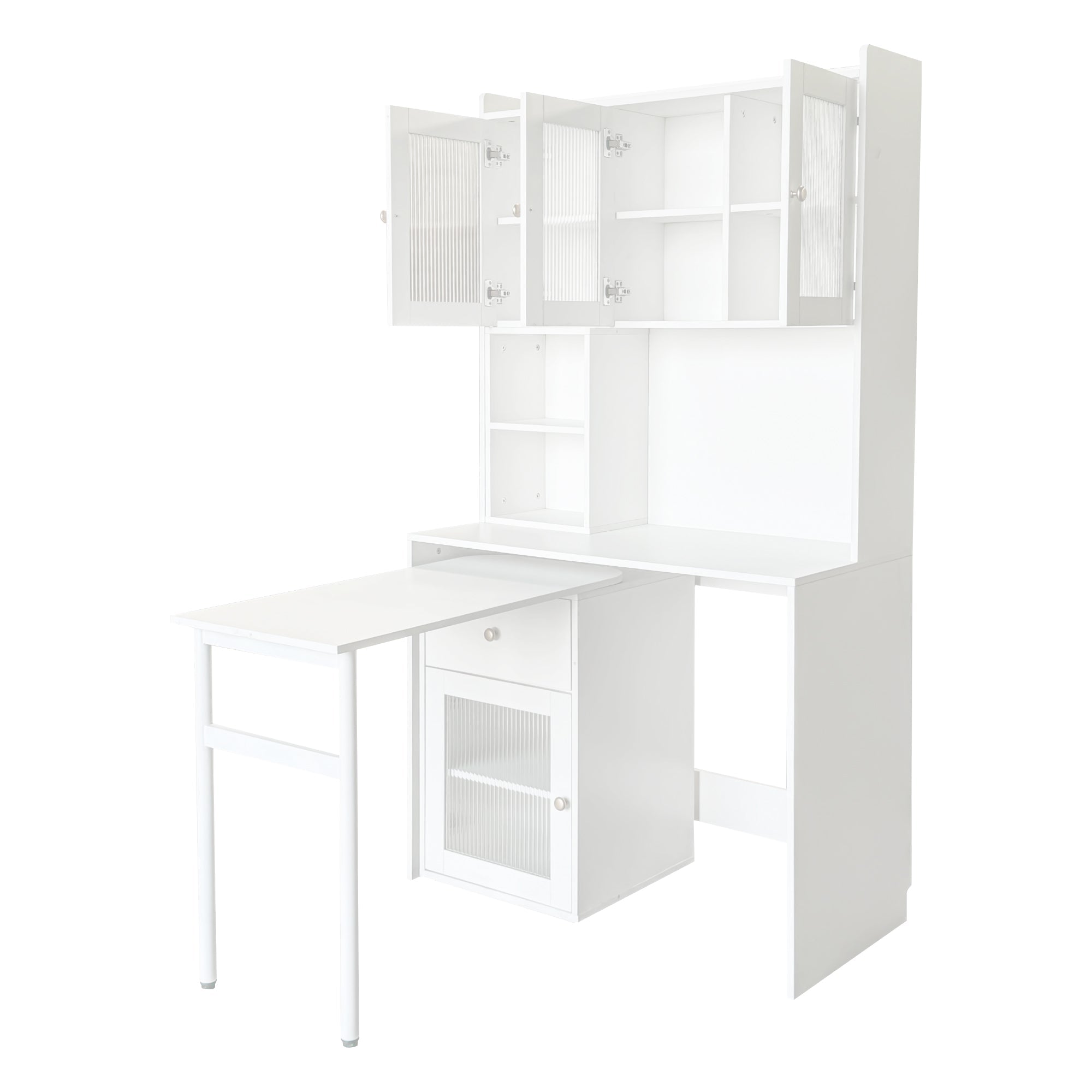 90 Degree Rotating Desktop Computer Desk with Glass Door for Home Office