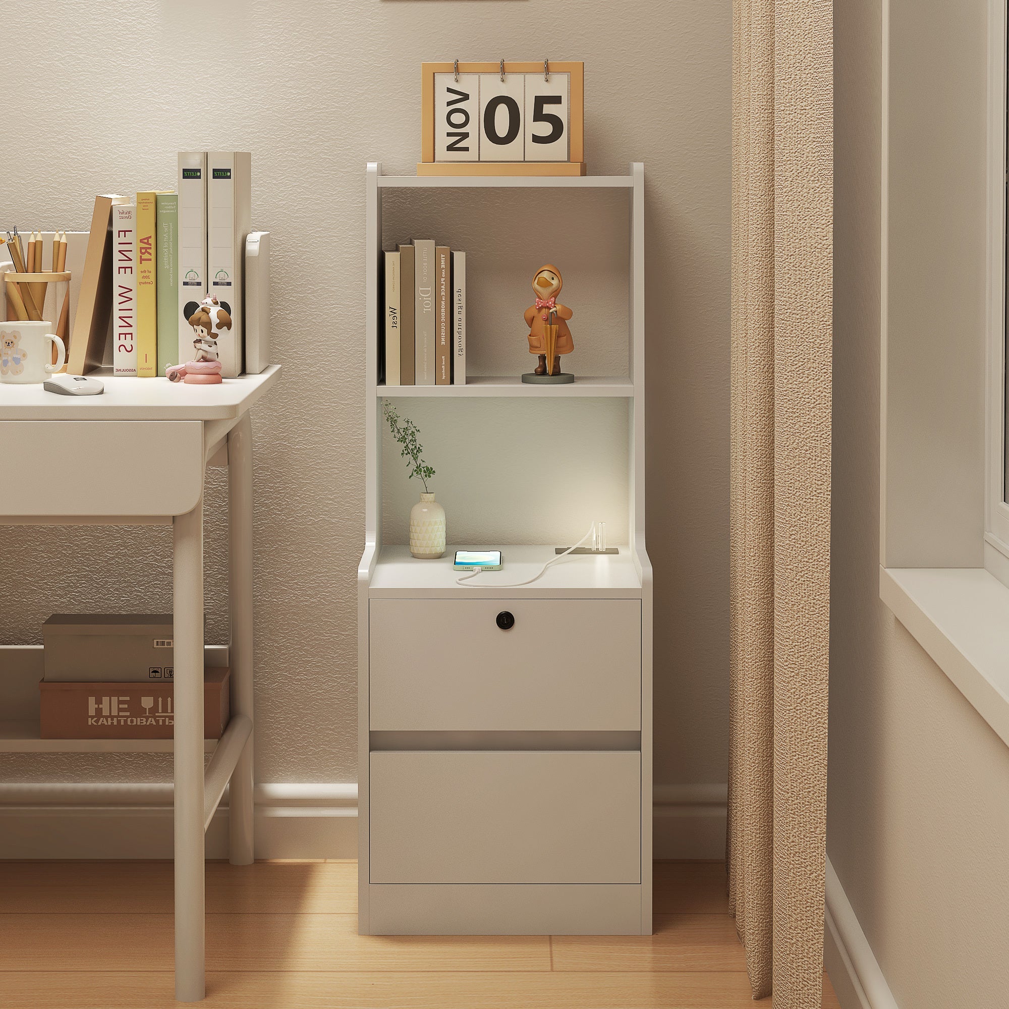 Modern Smart Nightstand with Charging Station
