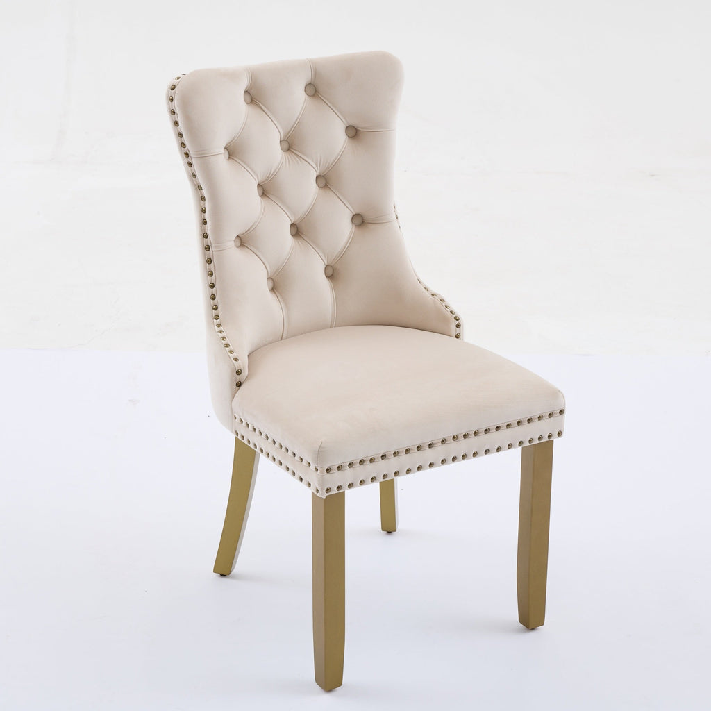 Mid-Century Velvet Dining Chairs with Lion Head Pull Ring (Set of 2)