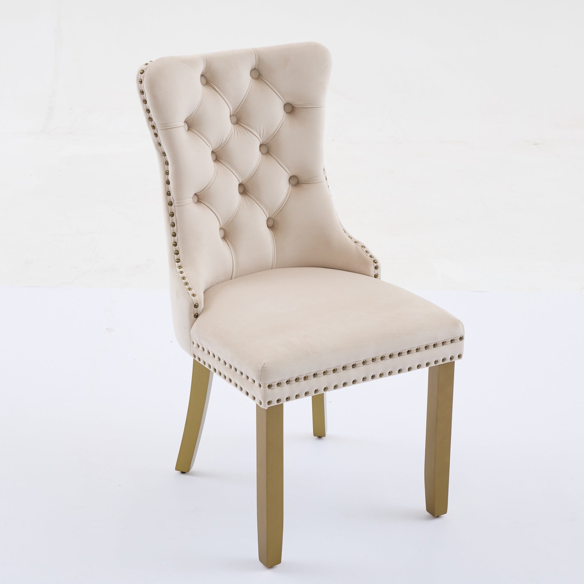 Mid-Century Velvet Dining Chairs with Lion Head Pull Ring (Set of 2)