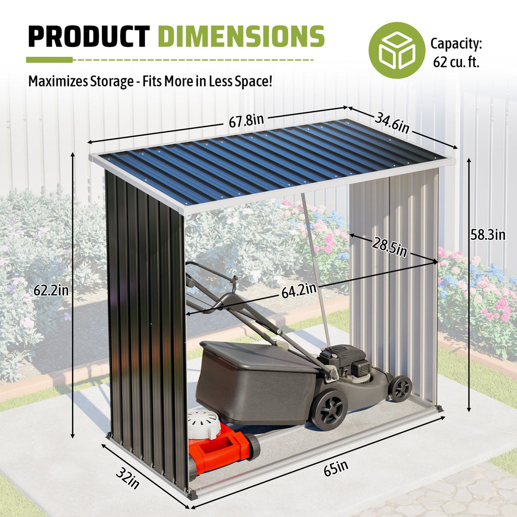 Outdoor Metal Storage Shed 62 Cu Ft Firewood Rack Patio Organizer Sloped Roof Weatherproof