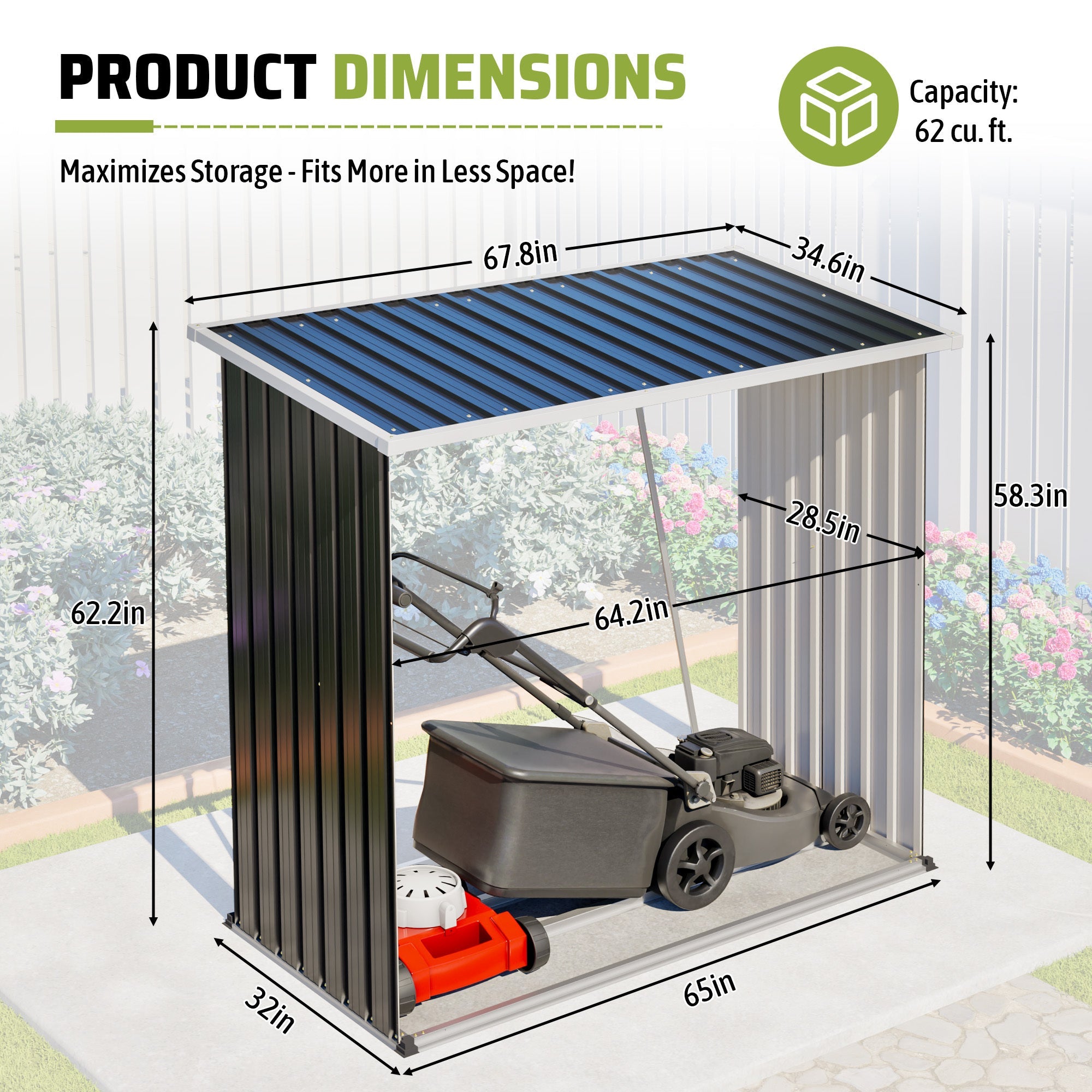 Outdoor Metal Storage Shed 62 Cu Ft Firewood Rack Patio Organizer Sloped Roof Weatherproof