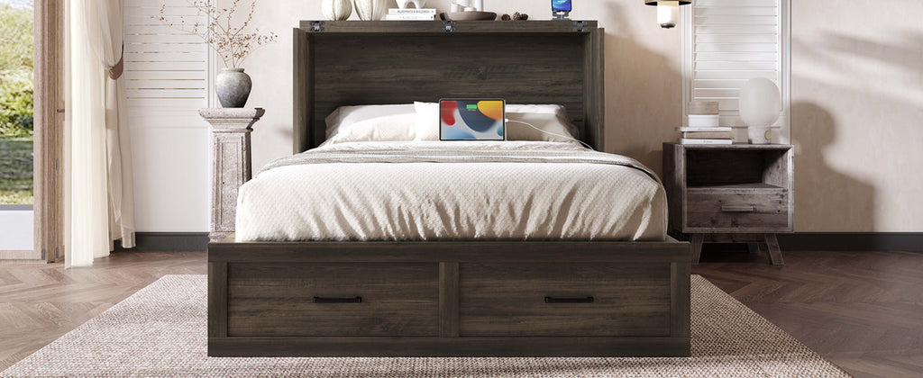 Murphy Bed Cabinet Full Size with Charging Station