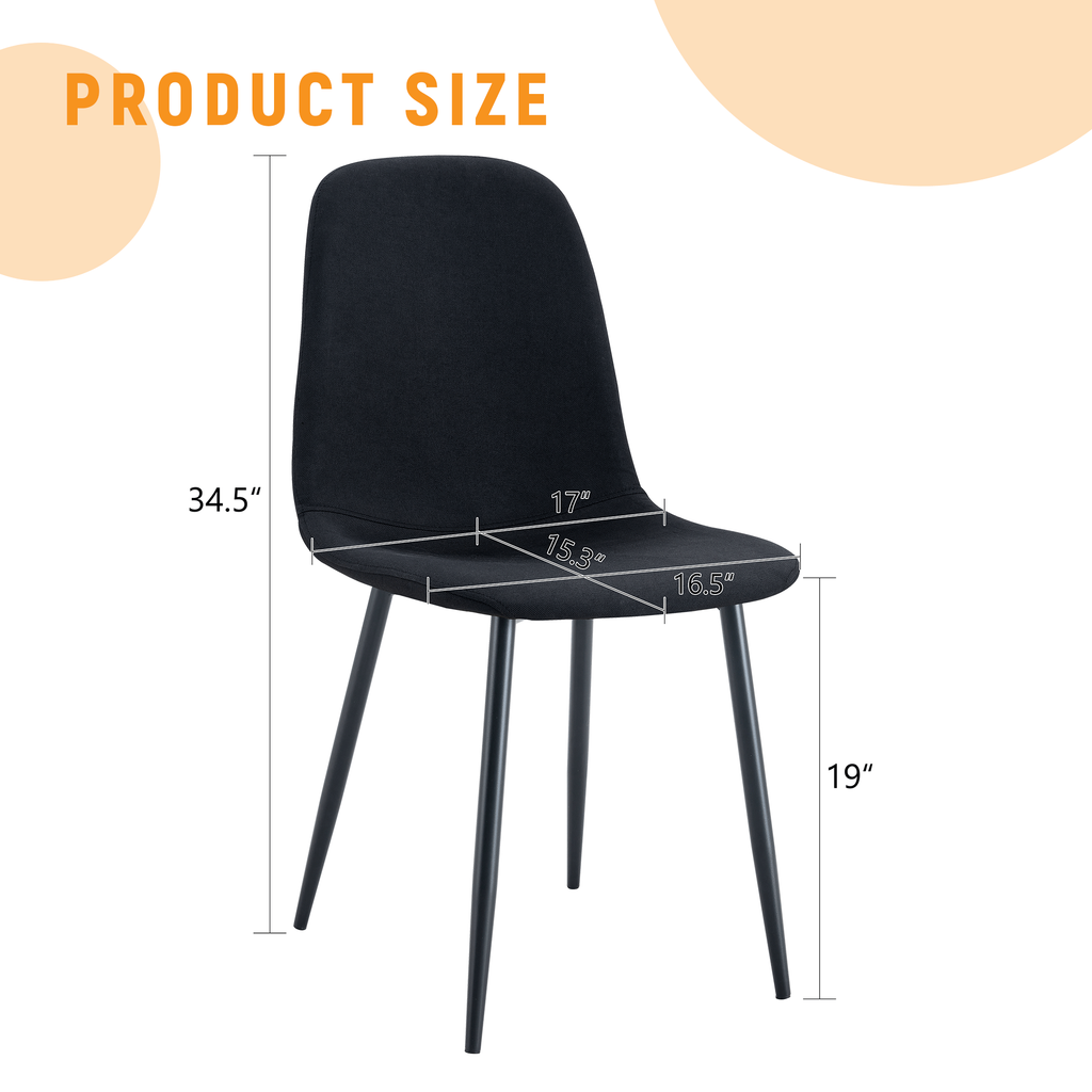 Luxury Simple Chair Black Linen Dining Chair  (Set of 4)