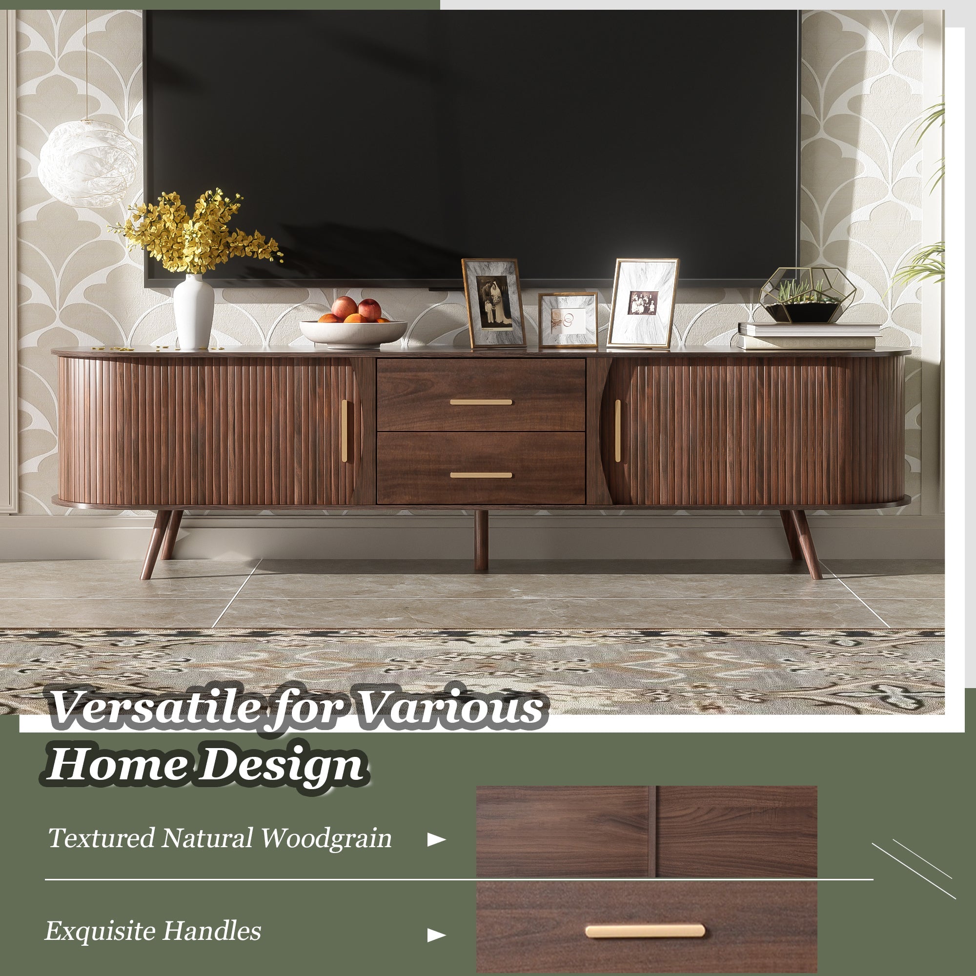 Mid-Century Modern TV Stand for 80' TV