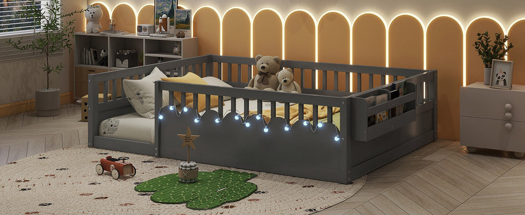 Twin/Full Montessori Floor Kids Bed Frame with High Rails