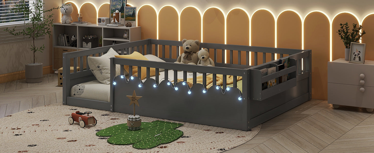 Twin/Full Montessori Floor Kids Bed Frame with High Rails