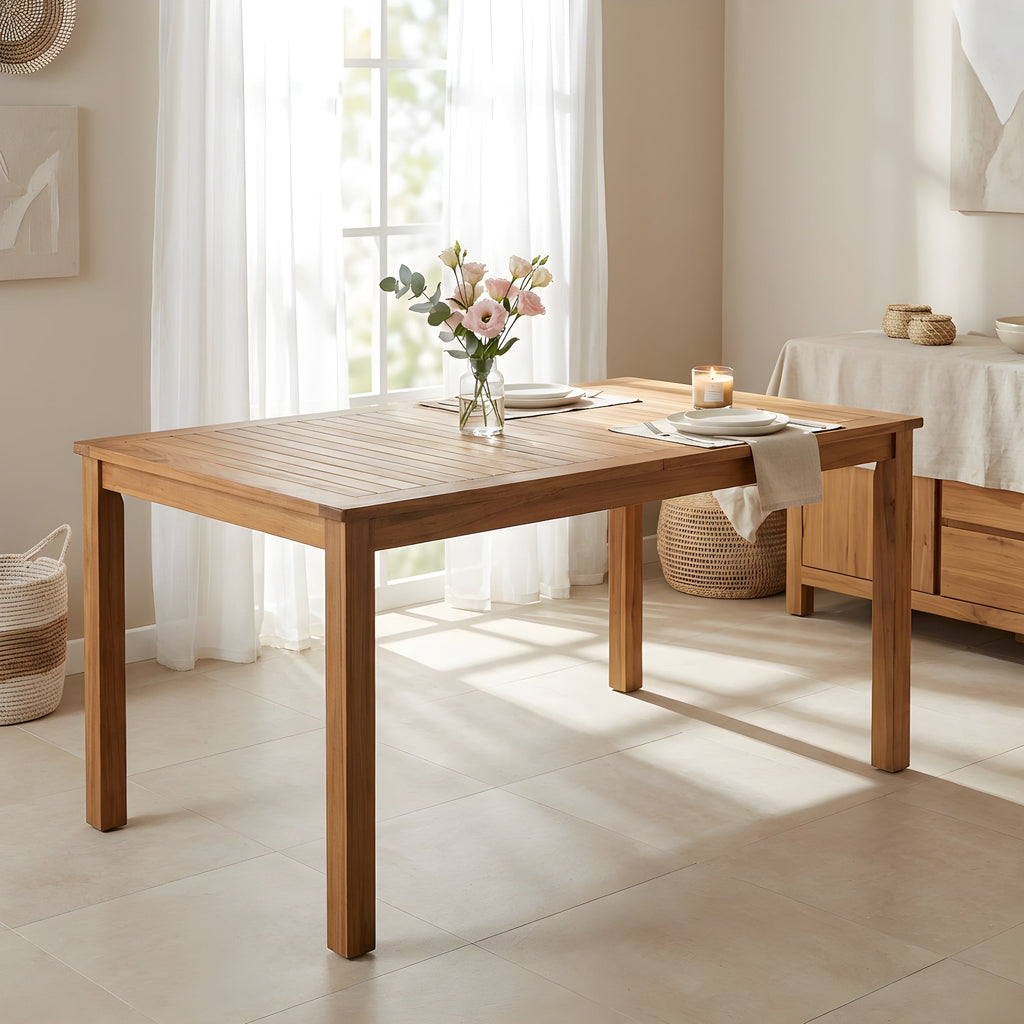 Natural 67" Patio Wooden Dining Table Rectangular Indoor Outdoor Use