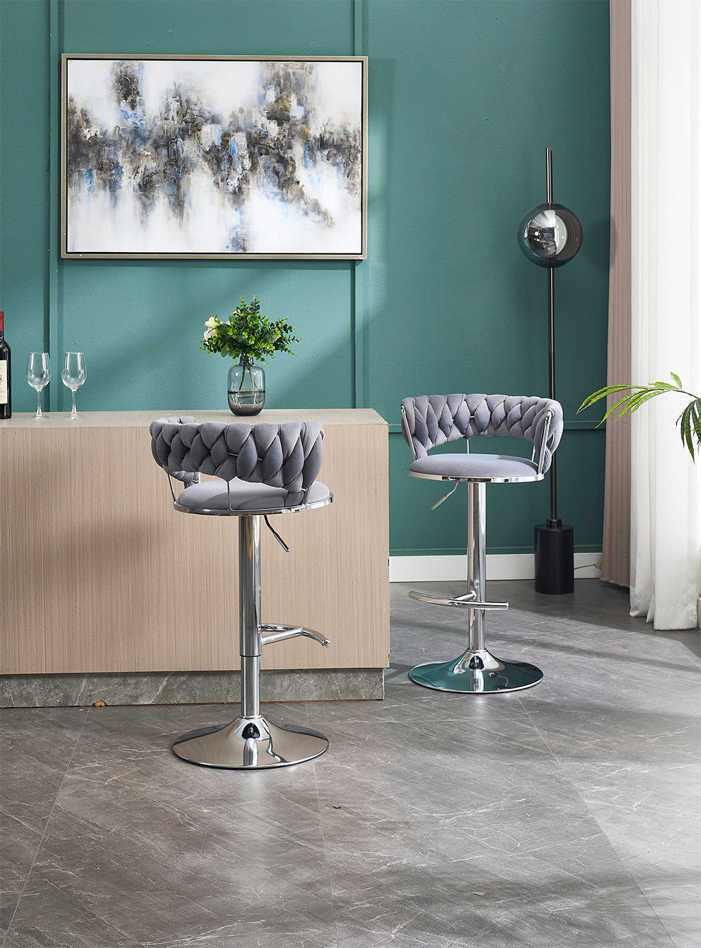 2PCS Metal Bar Stools with Chrome Footrest and Base