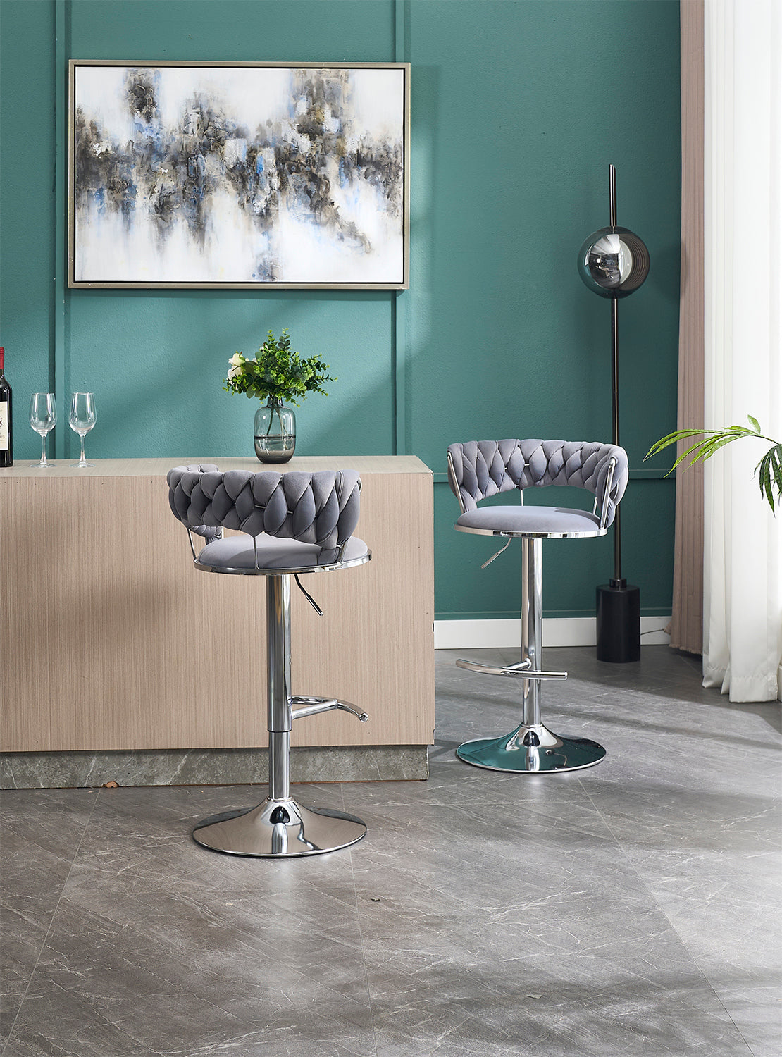 2PCS Metal Bar Stools with Chrome Footrest and Base