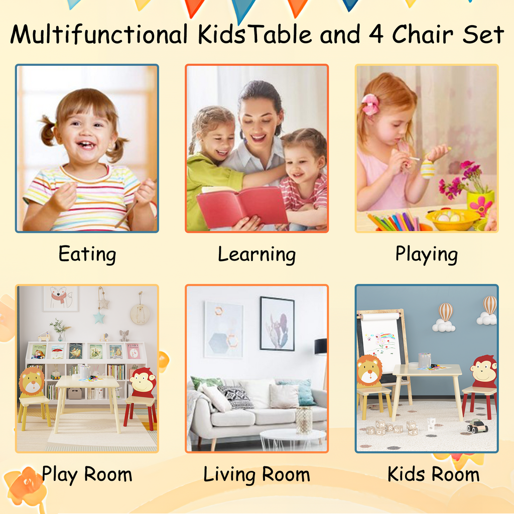Kids Wooden Table and 2 Chairs Set