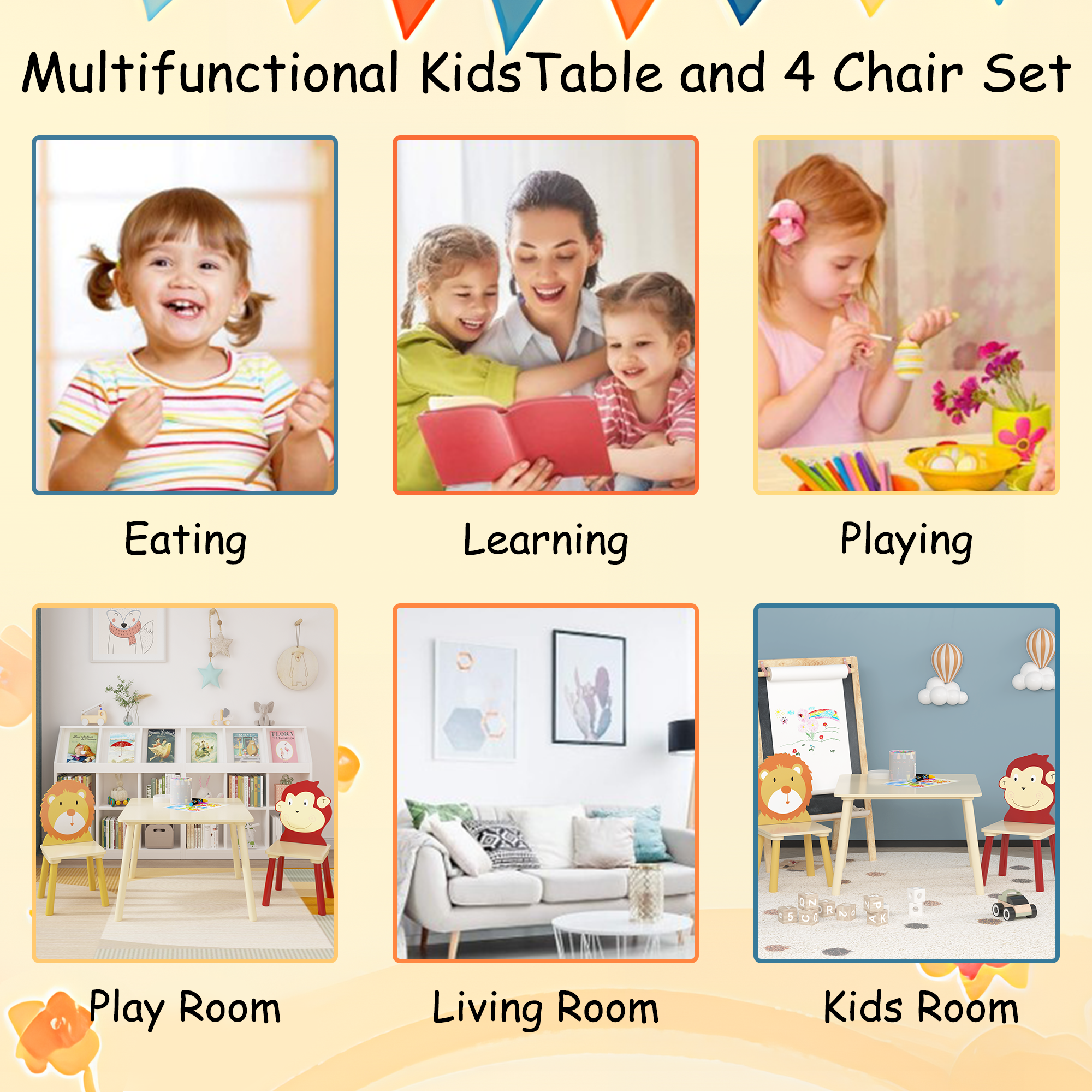 Kids Wooden Table and 2 Chairs Set