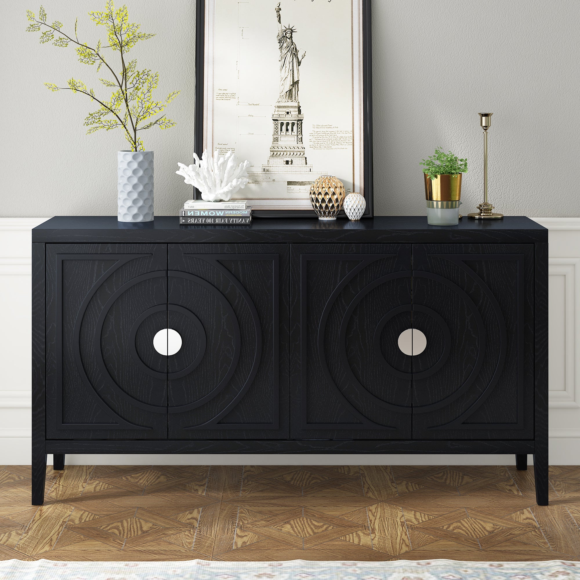 60" Circular Groove Design Sideboard Door for Living Room